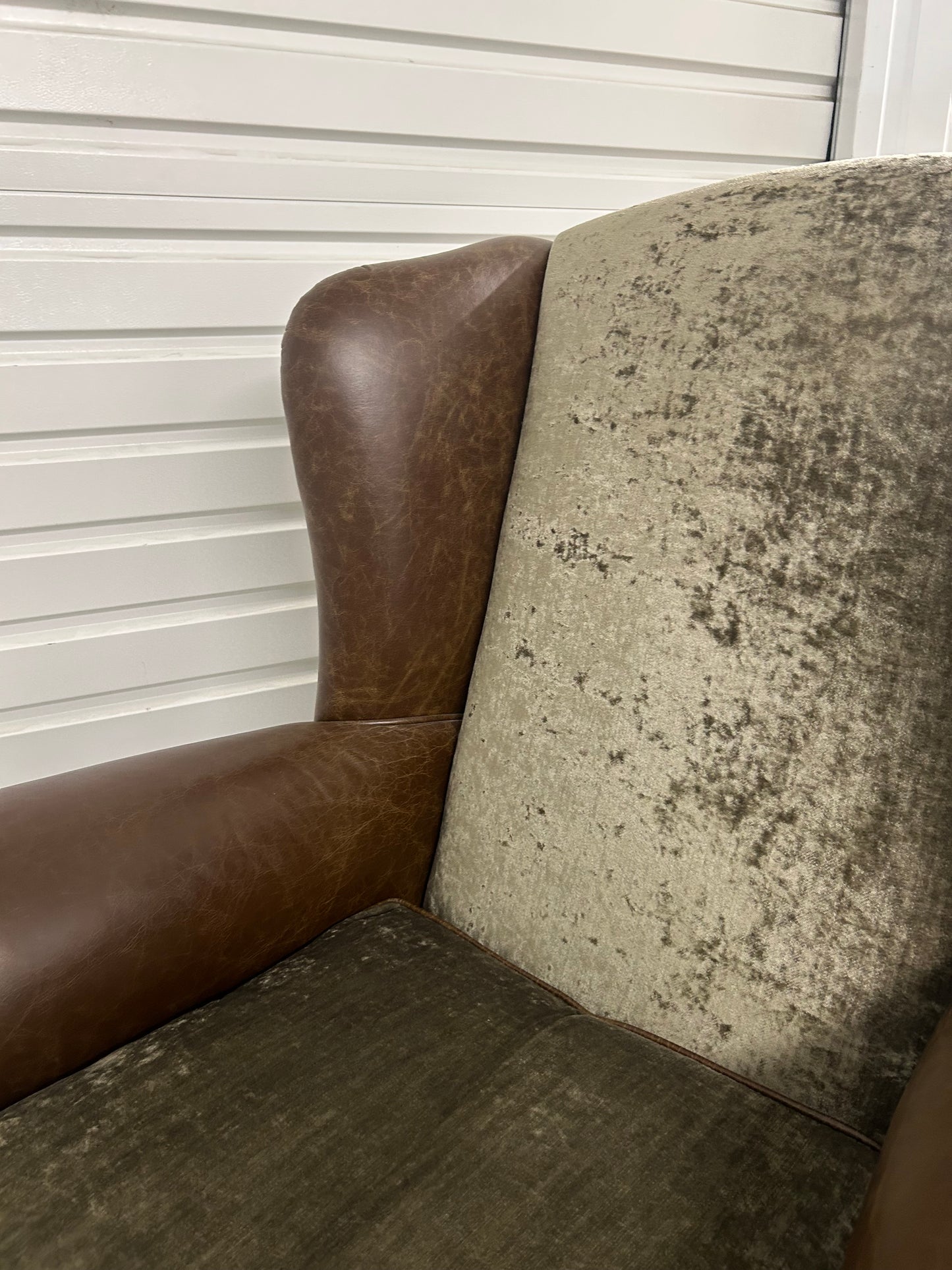 Tetrad Leather & Velvet Wingback Armchair Excellent Condition Pre-Loved