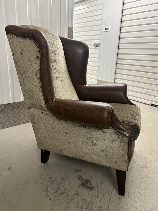 Tetrad Leather & Velvet Wingback Armchair Excellent Condition Pre-Loved