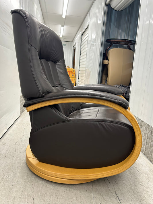 Himolla Mosel Maxi Brown Leather Recline & Swivel Chair Integrated Footrest Pre-Loved