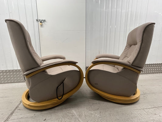 Himolla Mosel Power Fels Leather Recline & Swivel Chairs Integrated Footrests Pre-Loved