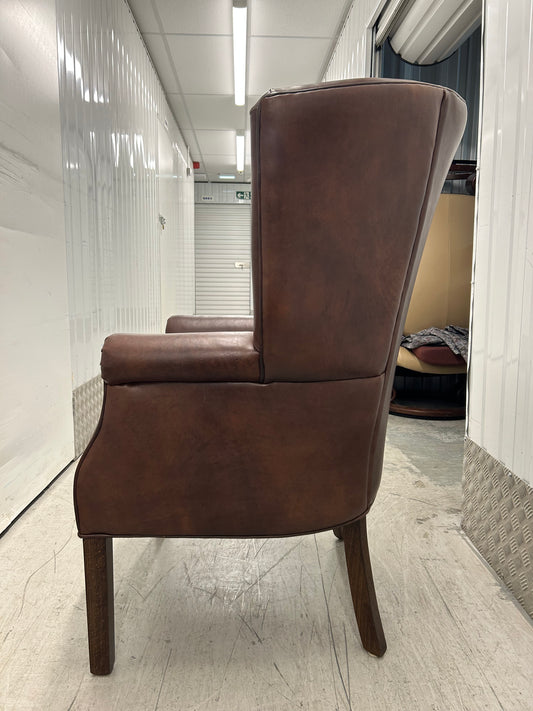 Barrel Back Brown Leather Armchair Pre-Loved