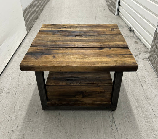 Timothy Oulton Reclaimed Wood & Industrial Metal Frame Axel Side Table