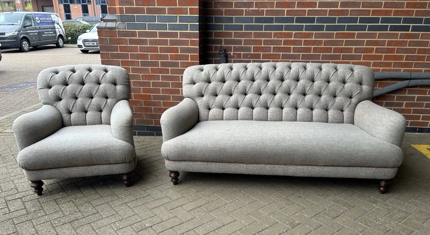 Tetrad Harris Tweed Button Back Sofa & Armchair Great Condition Pre-Loved