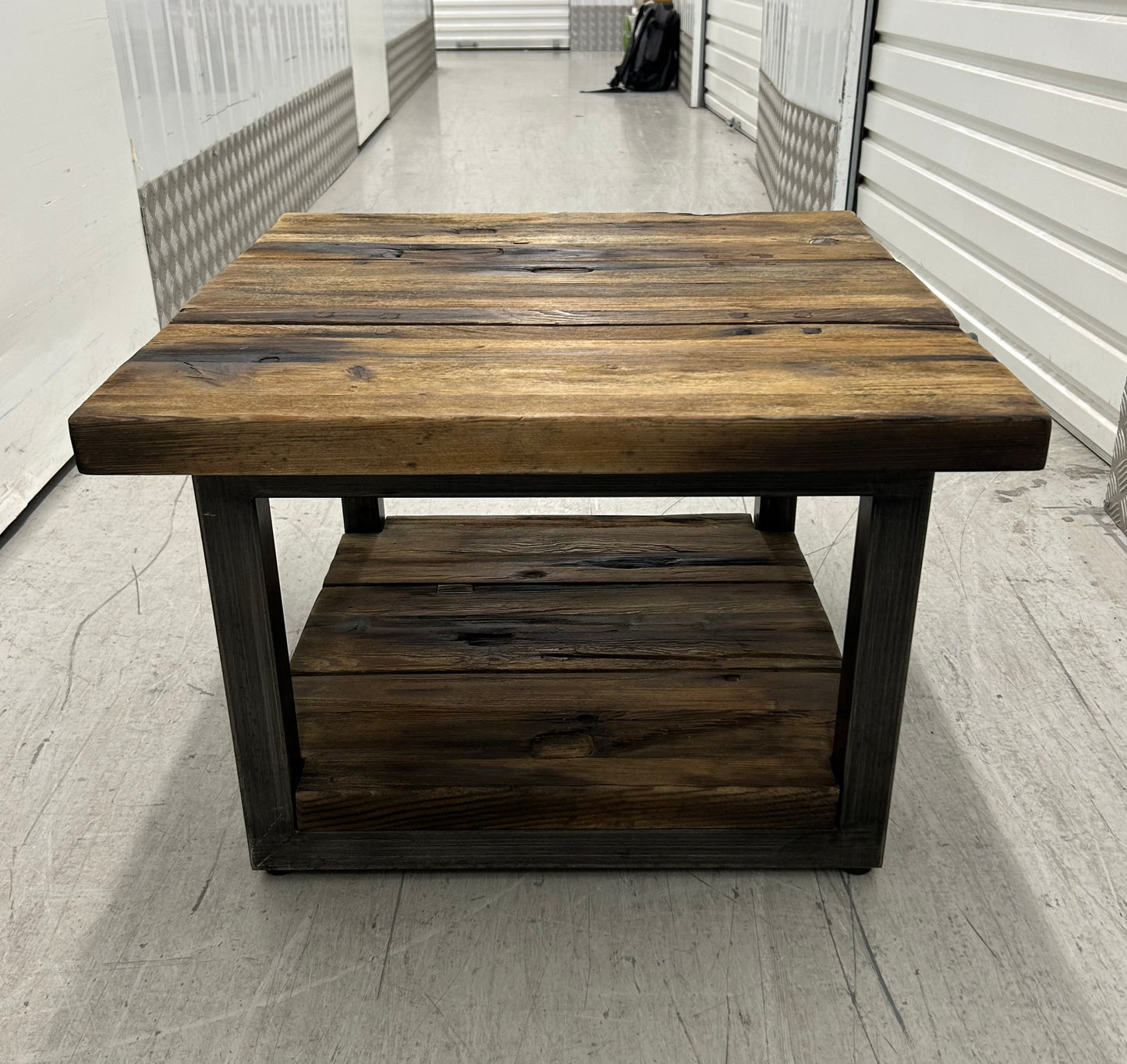 Timothy Oulton Reclaimed Wood & Industrial Metal Frame Axel Side Table