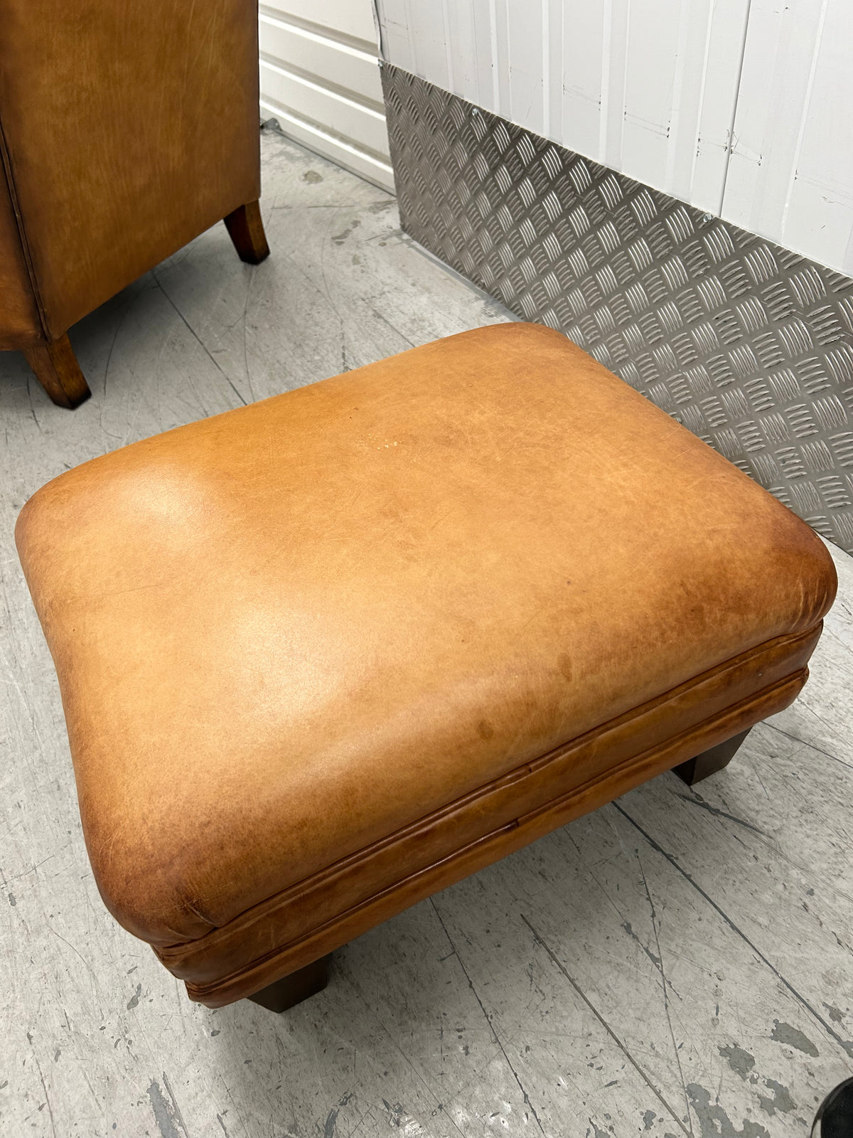 Laura Ashley Burlington Tan Leather Armchair & Footstool Pre-Loved