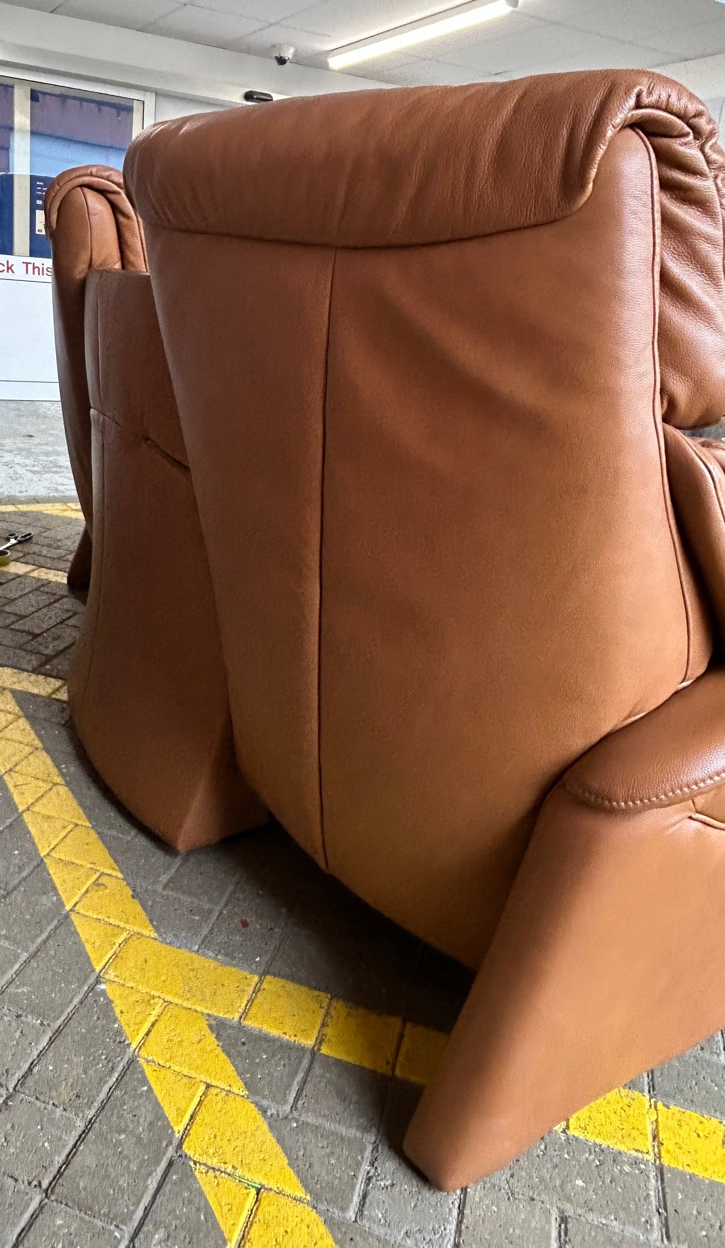 Himolla 3 Seater Curved Cognac Leather Recliner Sofa With Retractable Table Pre-Loved
