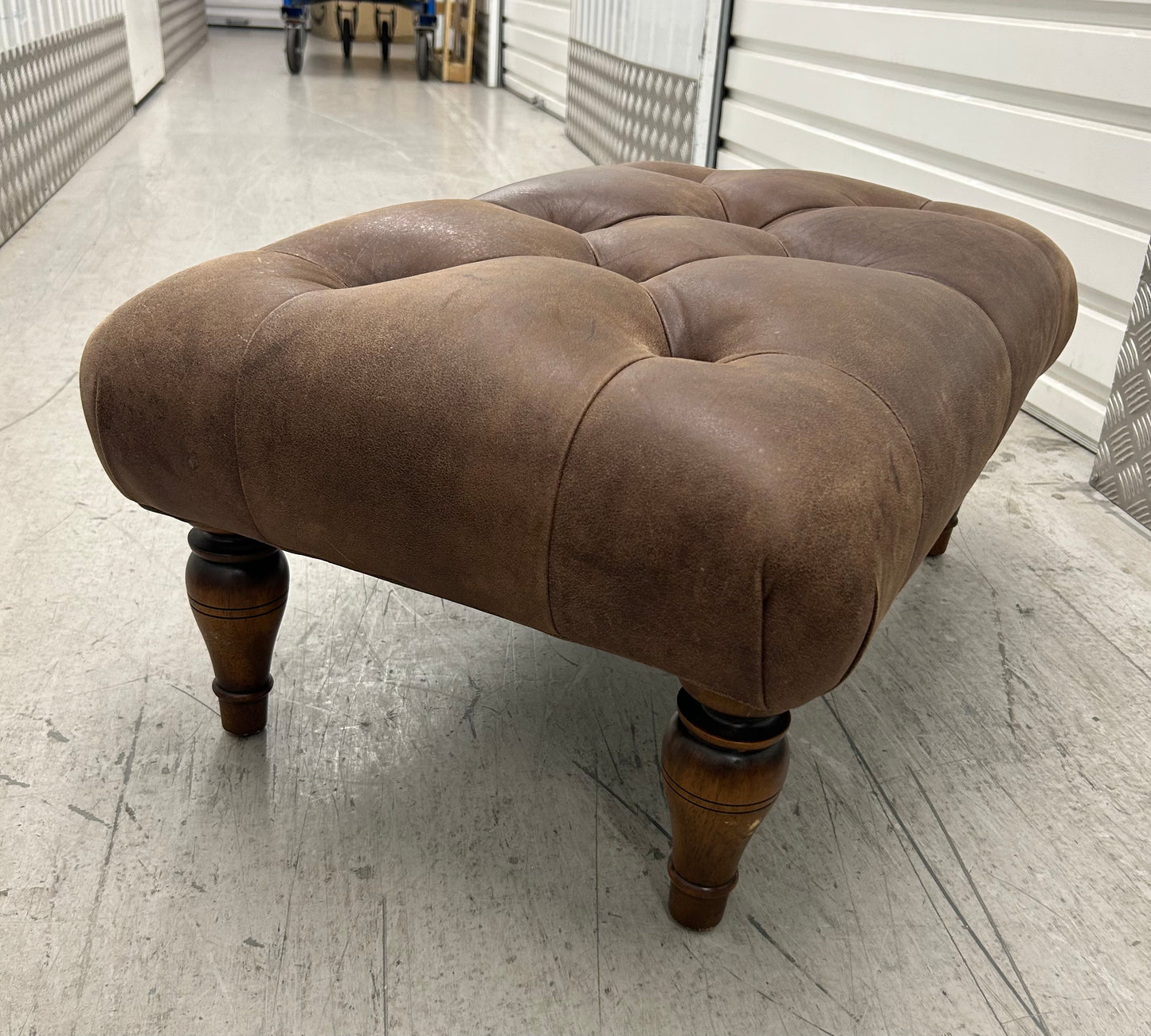 Laura Ashley Brown Leather Lancaster Footstool Pre-Loved