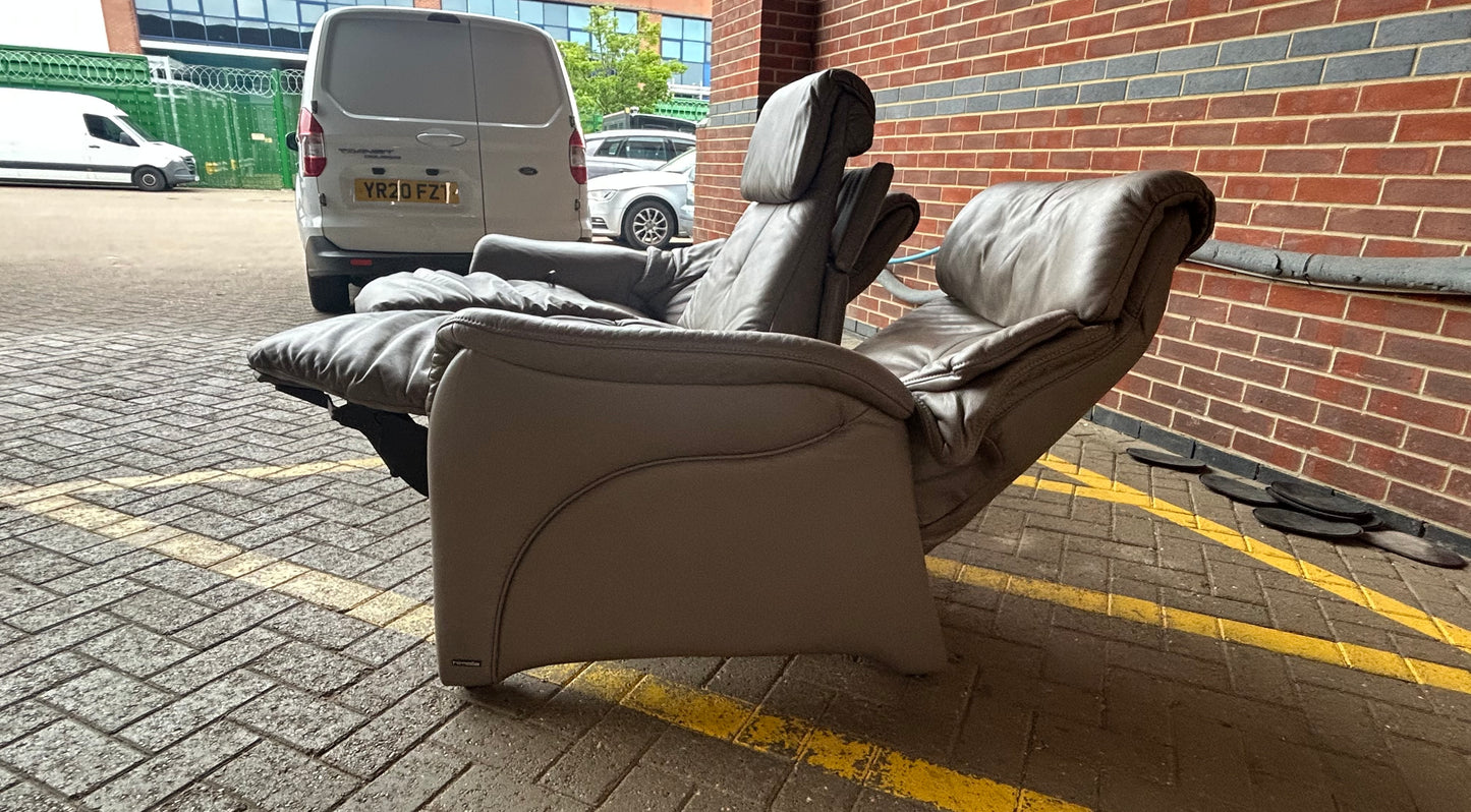 Himolla 3 Seater Curved Leather Recliner Sofa With Retractable Table Pre-Loved