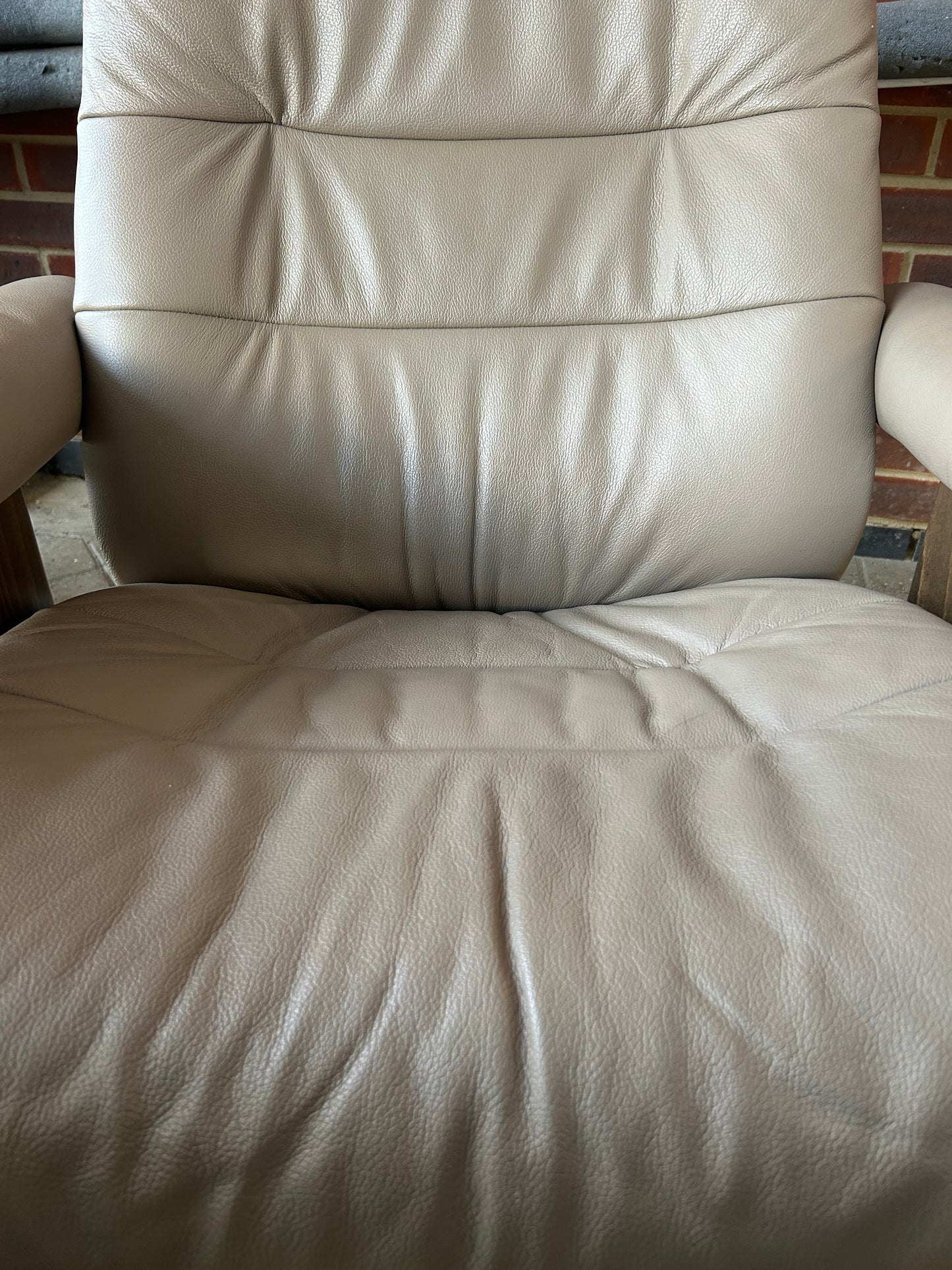 Ekornes Stressless Opal Recline & Swivel Mole Leather Chairs & Stool Pair Pre-Loved