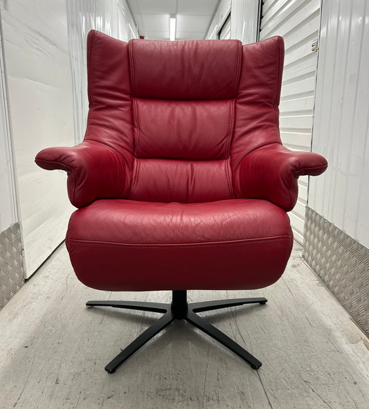Himolla Red Leather Recline & Swivel Armchair With Integrated Footrest Pre-Loved