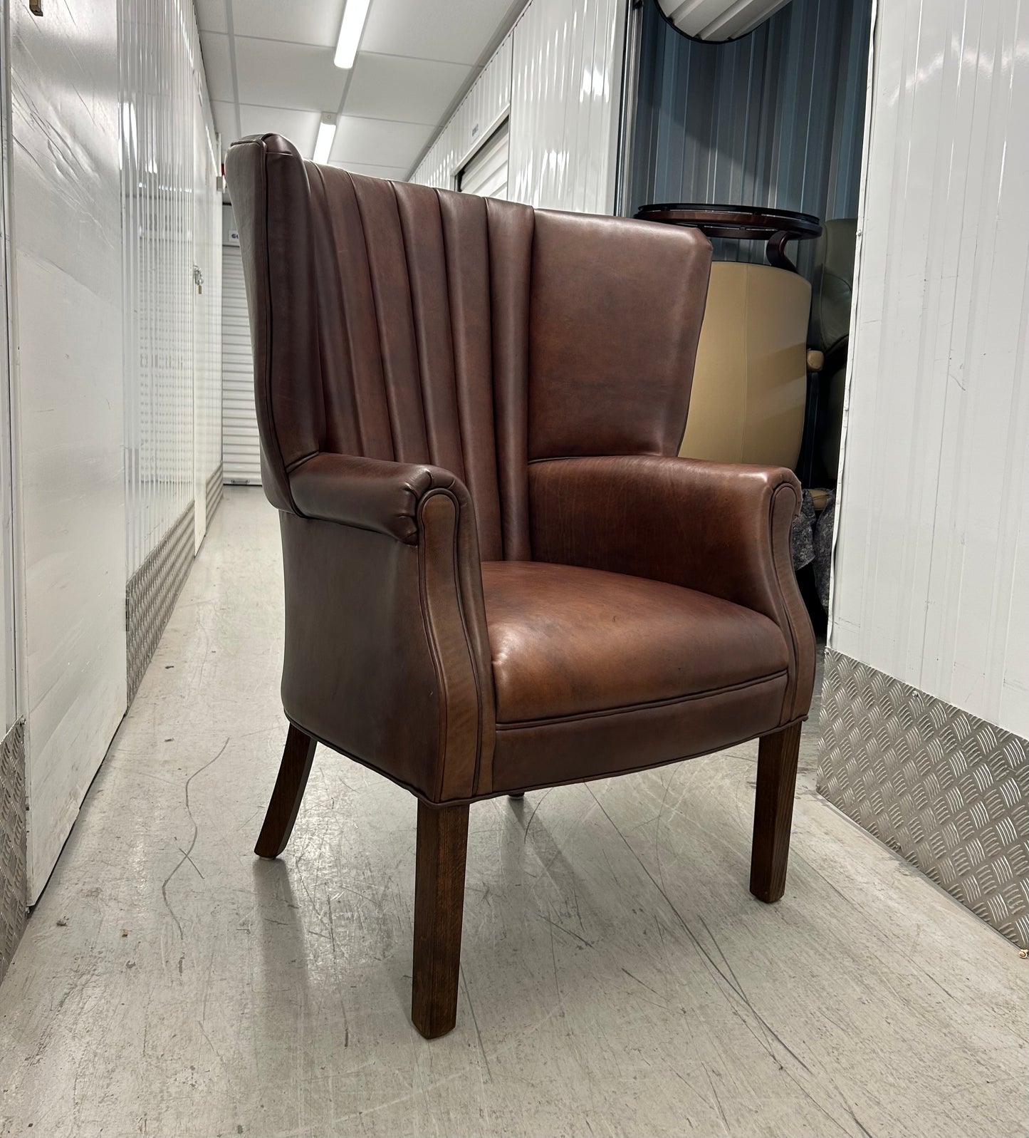 Barrel Back Brown Leather Armchair Pre-Loved