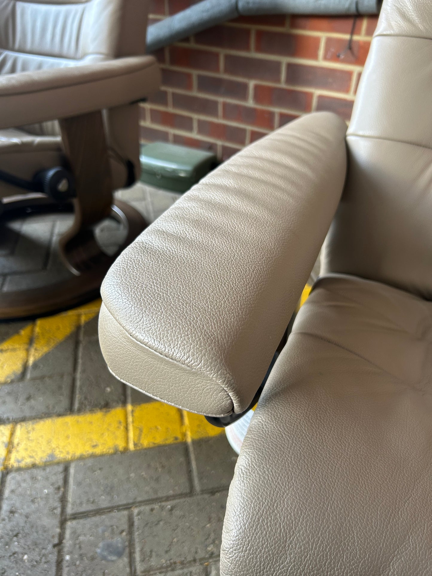 Ekornes Stressless Opal Recline & Swivel Mole Leather Chairs & Stool Pair Pre-Loved