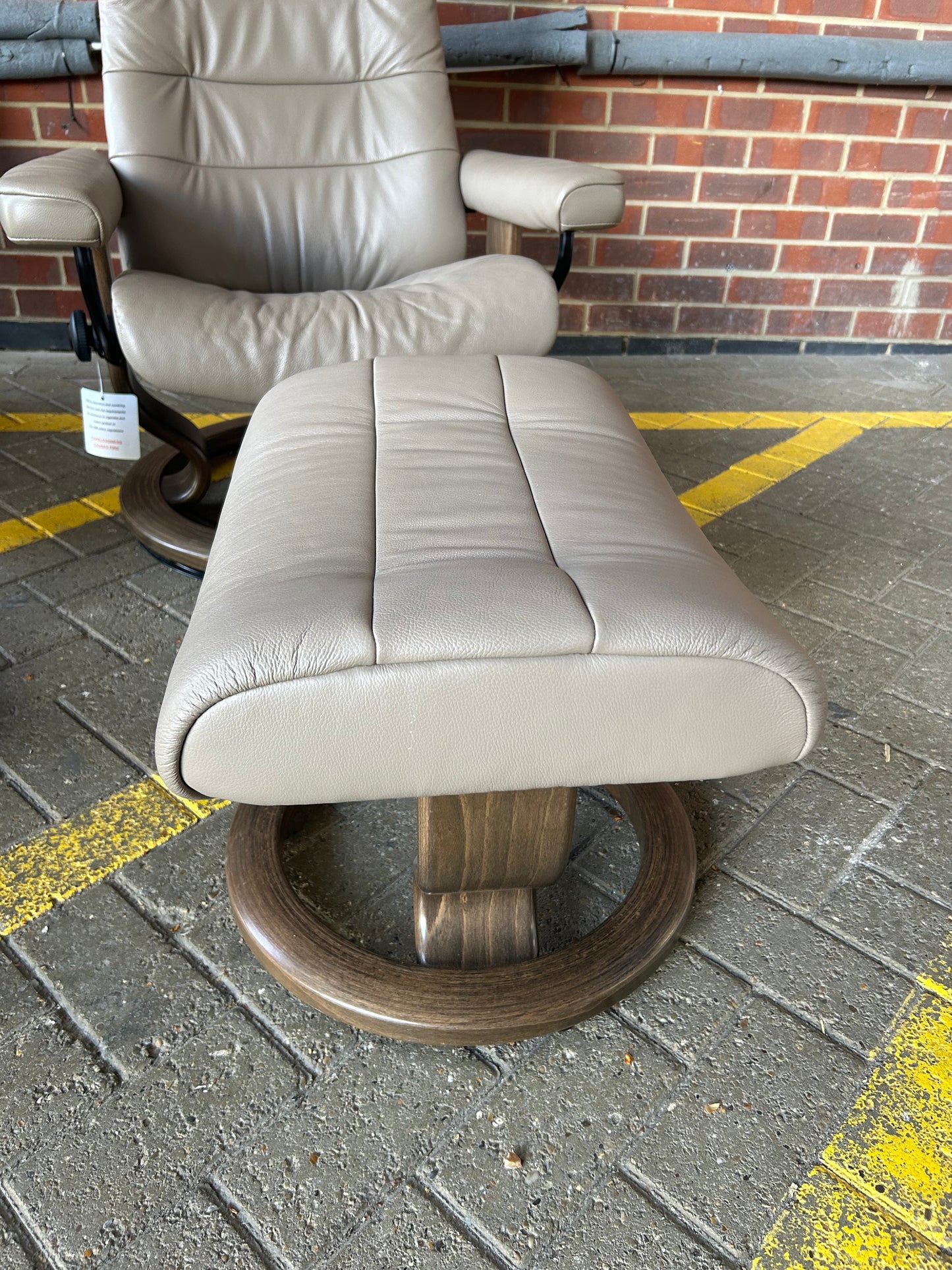 Ekornes Stressless Opal Recline & Swivel Mole Leather Chairs & Stool Pair Pre-Loved