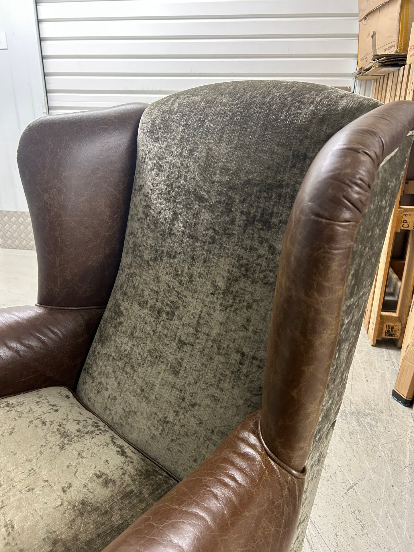 Tetrad Leather & Velvet Wingback Armchair Excellent Condition Pre-Loved
