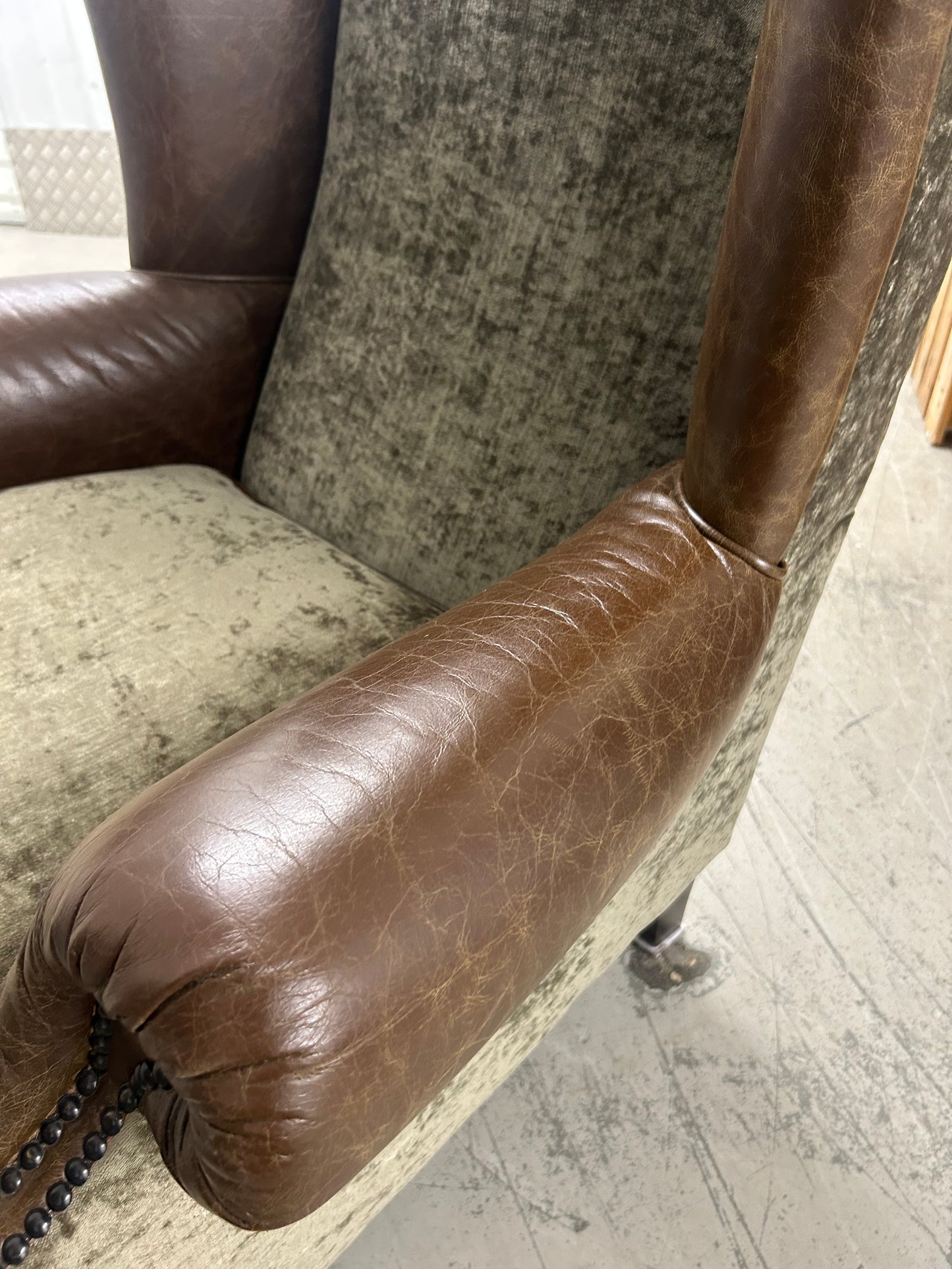 Tetrad Leather & Velvet Wingback Armchair Excellent Condition Pre-Loved