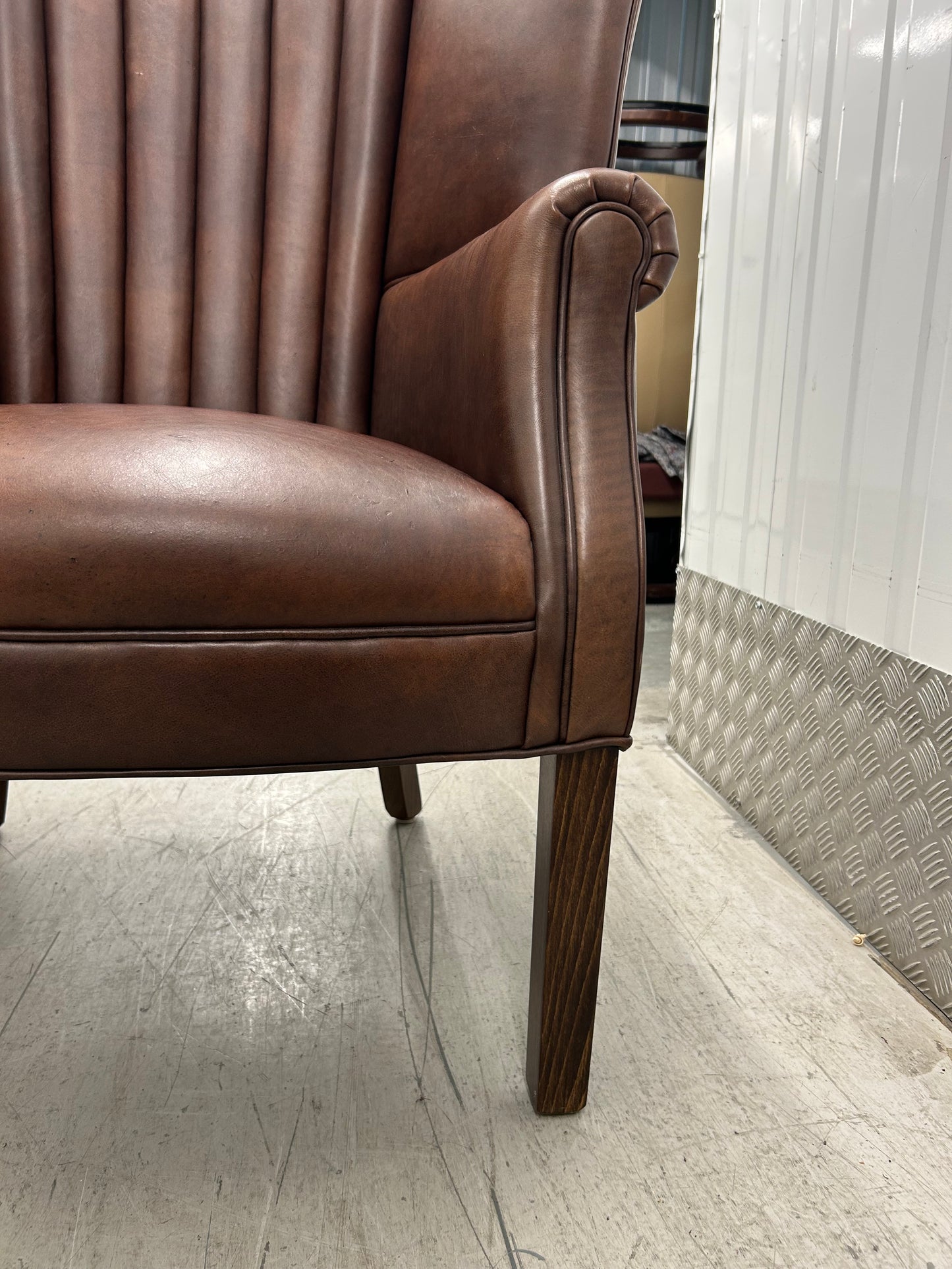 Barrel Back Brown Leather Armchair Pre-Loved