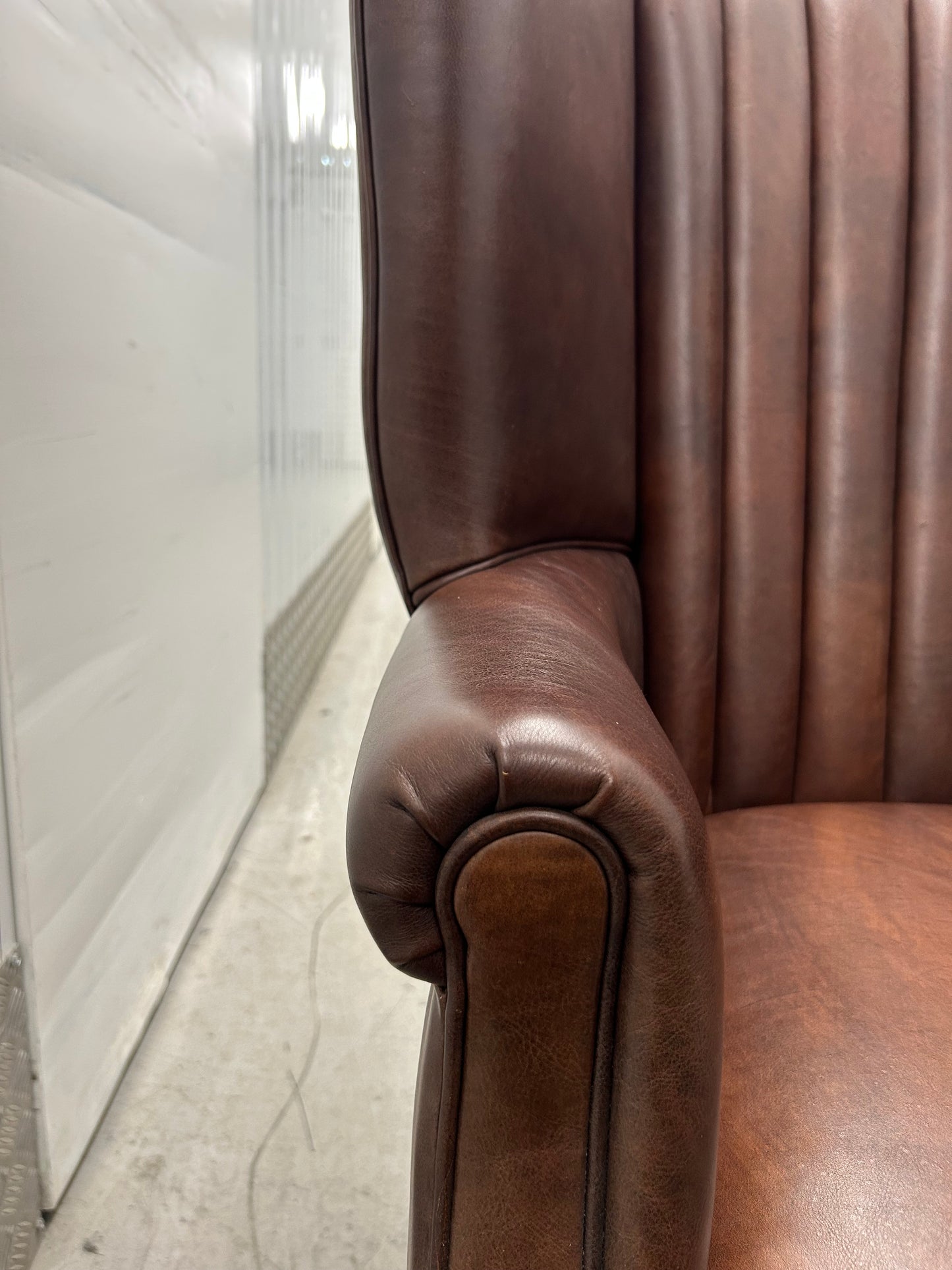 Barrel Back Brown Leather Armchair Pre-Loved