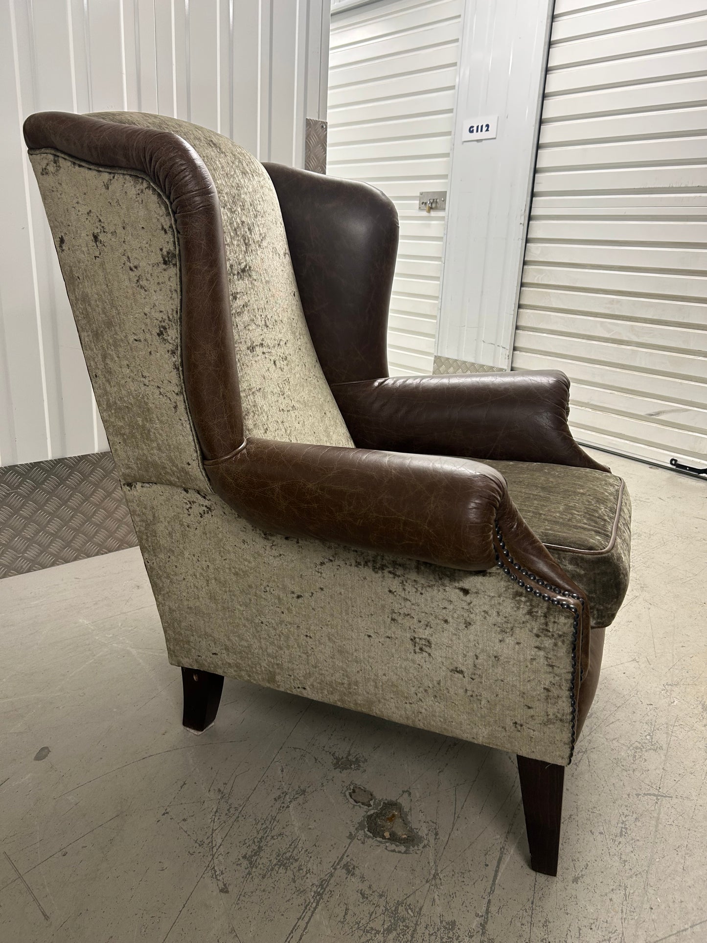 Tetrad Leather & Velvet Wingback Armchair Excellent Condition Pre-Loved