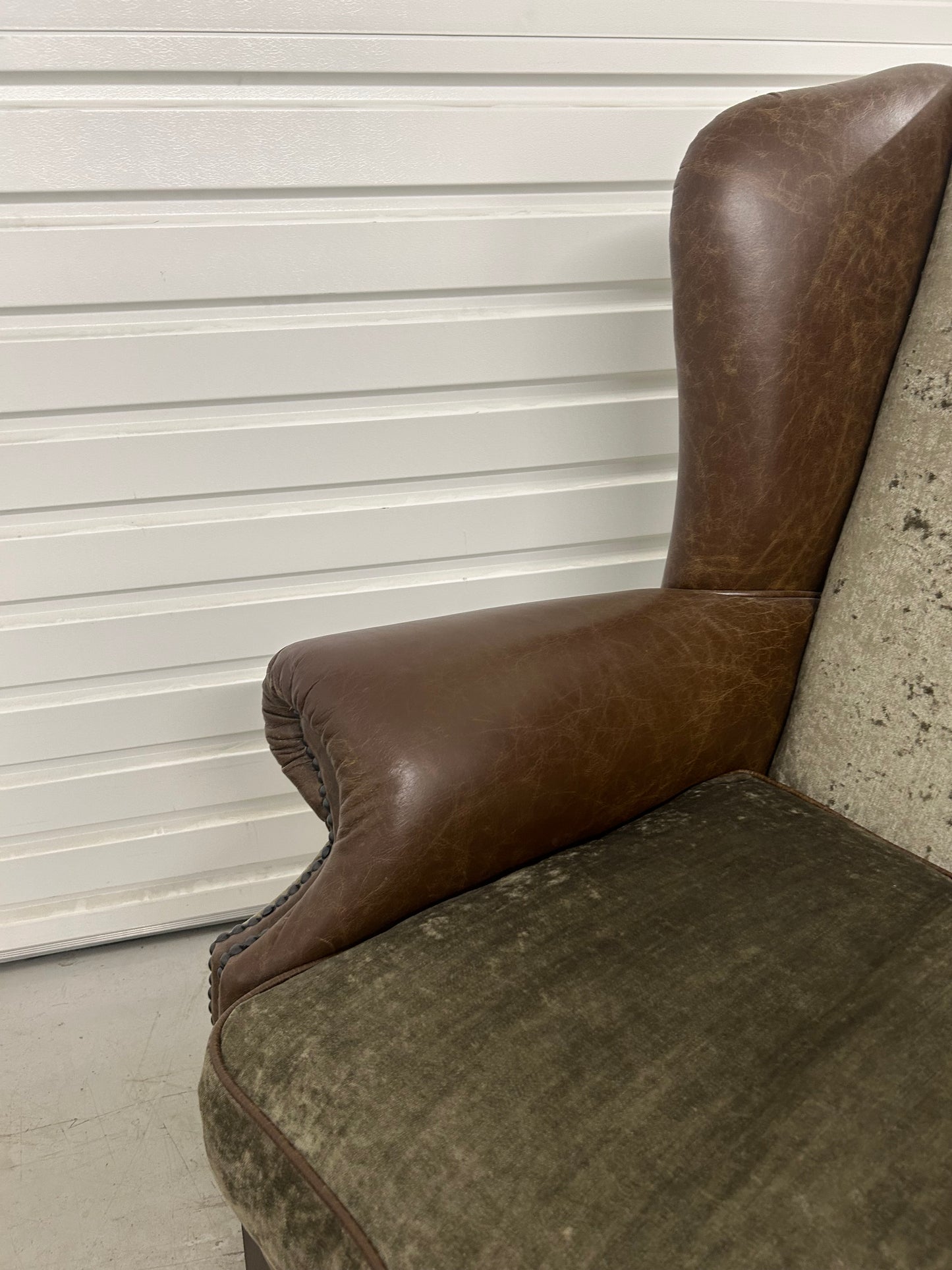 Tetrad Leather & Velvet Wingback Armchair Excellent Condition Pre-Loved