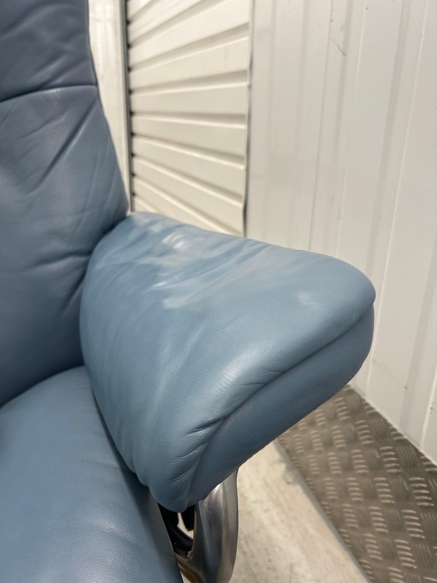 Ekornes Stressless Signature Mayfair Blue Leather Recliner Chair & Stool Large Pre-Loved