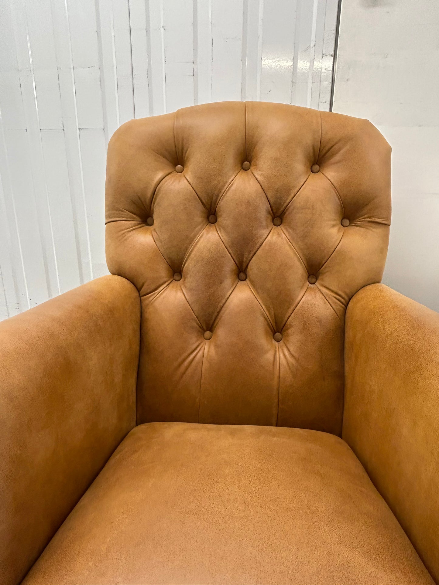 Laura Ashley Lancaster Tan Leather Armchairs Pair Pre-Loved