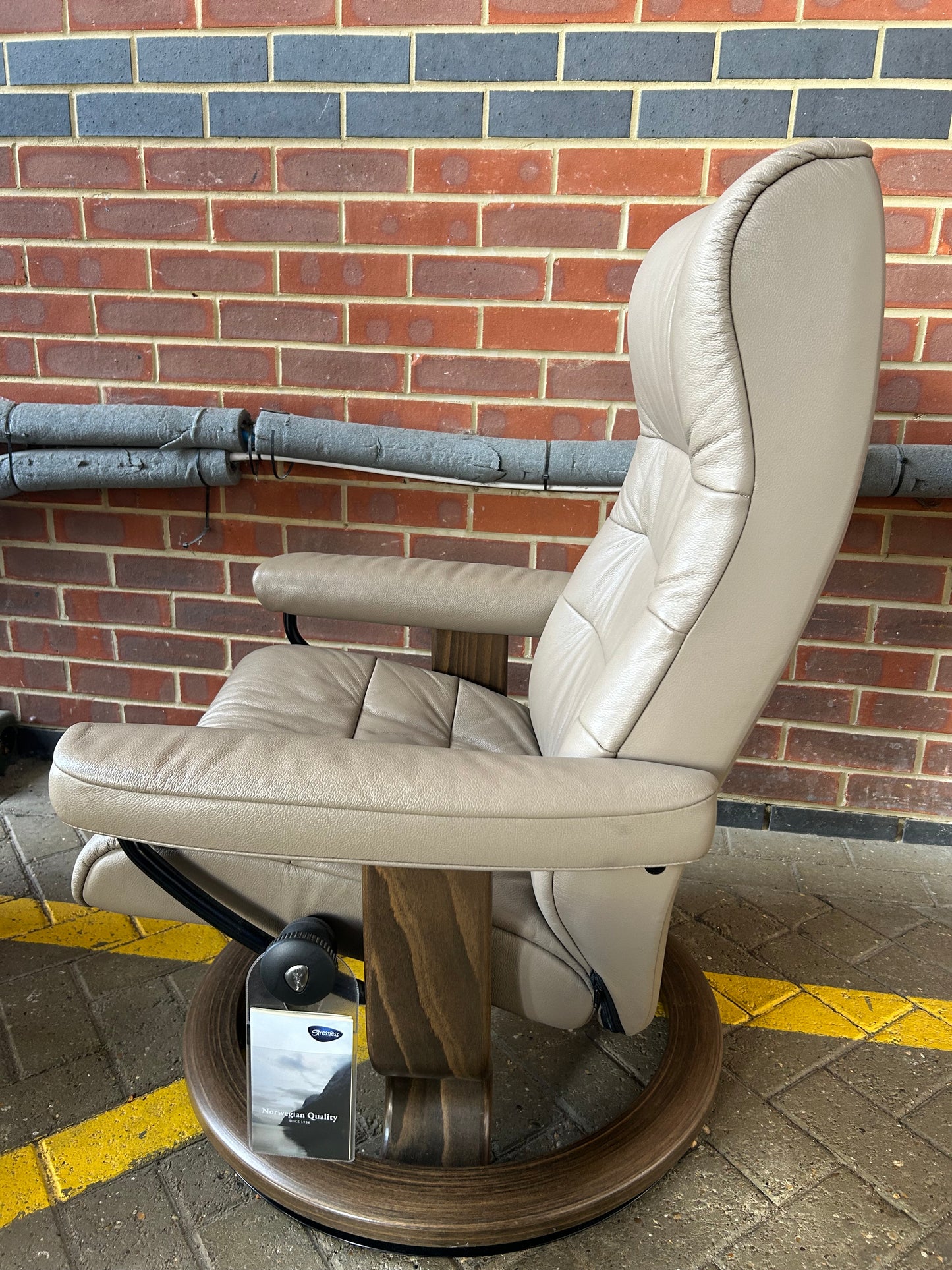 Ekornes Stressless Opal Recline & Swivel Mole Leather Chairs & Stool Pair Pre-Loved