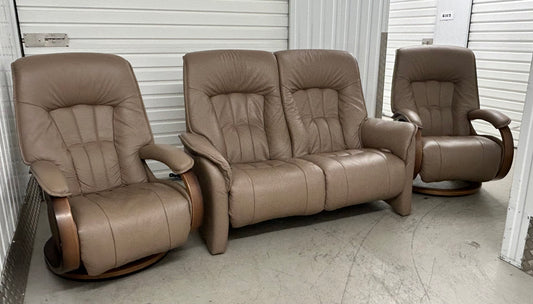 Himolla Leather Suite, 2 Mosel Recline & Swivel Chairs & Matching Recliner Sofa 2020 Pre-Loved