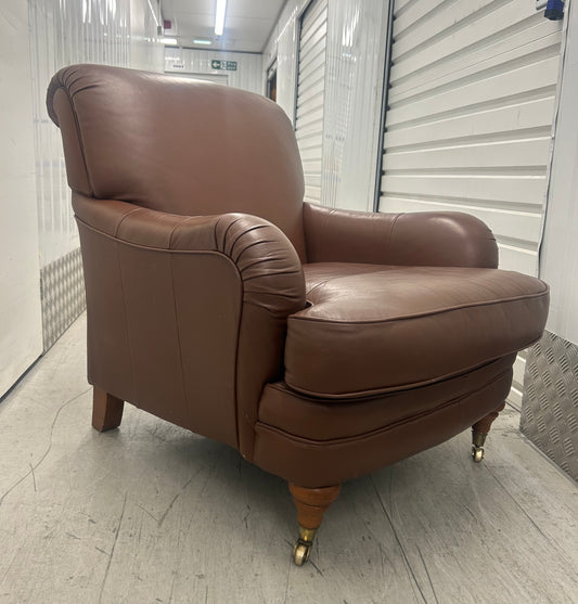 Marks & Spencer Brown Leather Howard Style Armchair & Footstool Pre-Loved