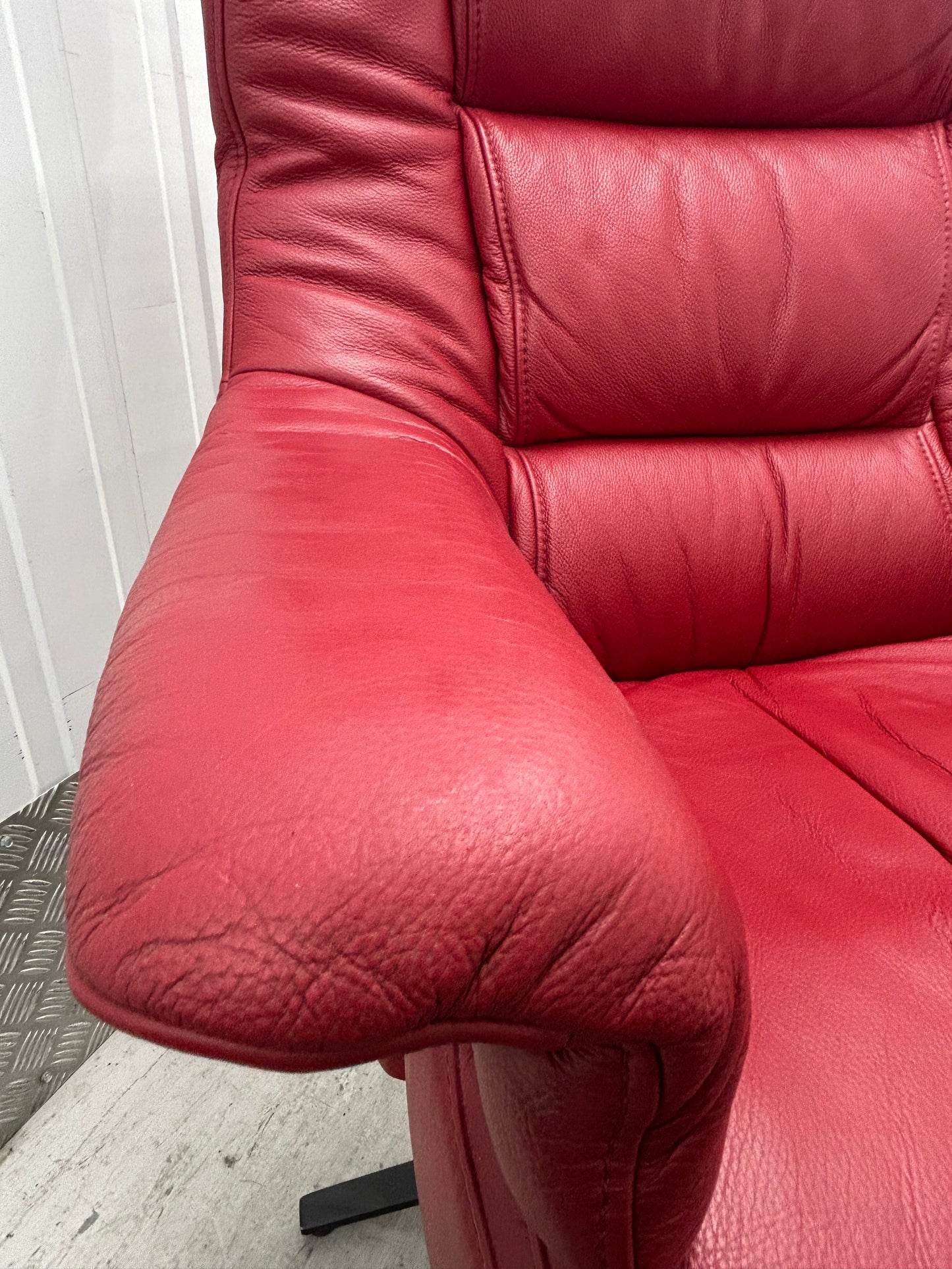 Himolla Red Leather Recline & Swivel Armchair With Integrated Footrest Pre-Loved