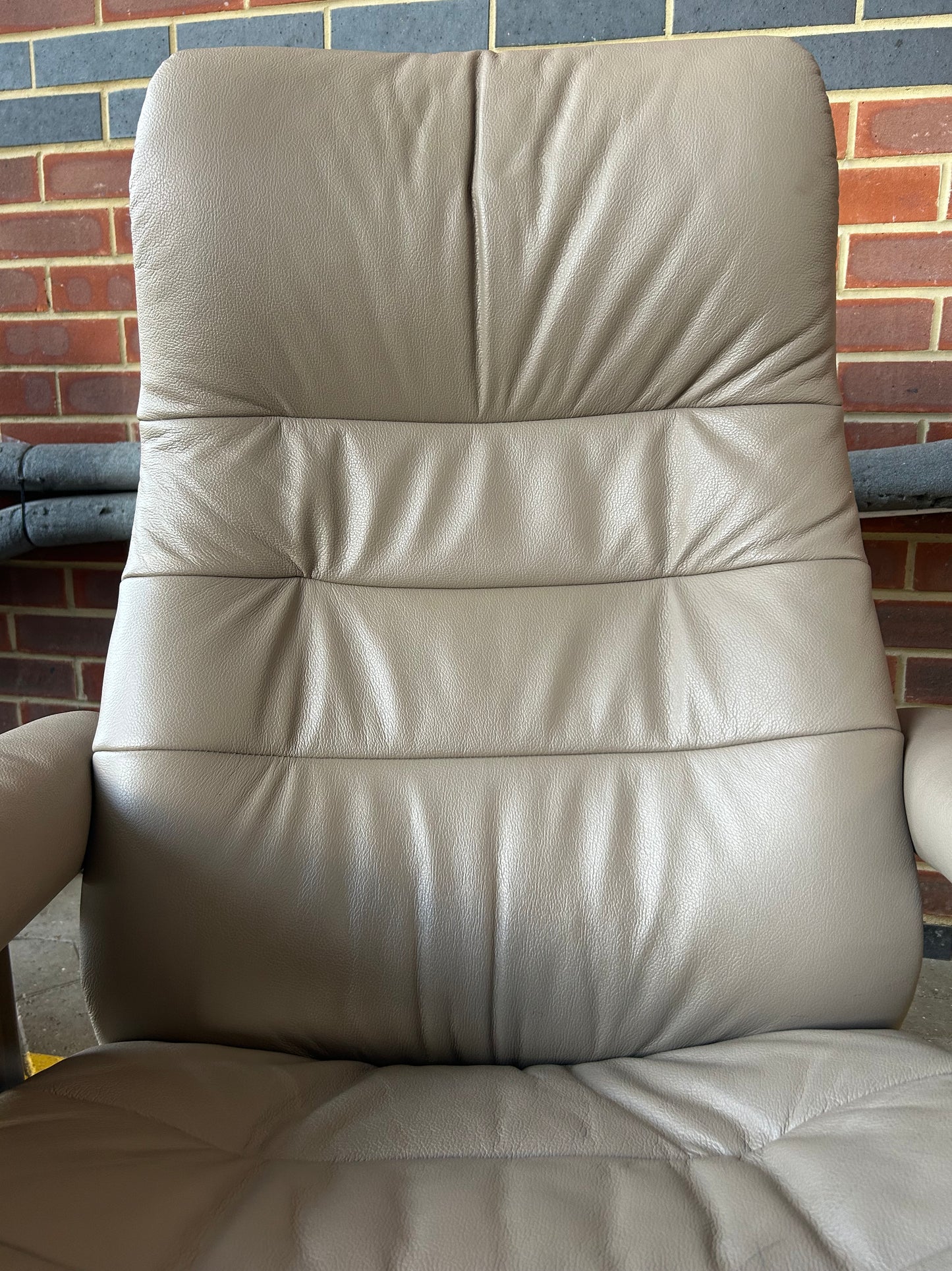 Ekornes Stressless Opal Recline & Swivel Mole Leather Chairs & Stool Pair Pre-Loved
