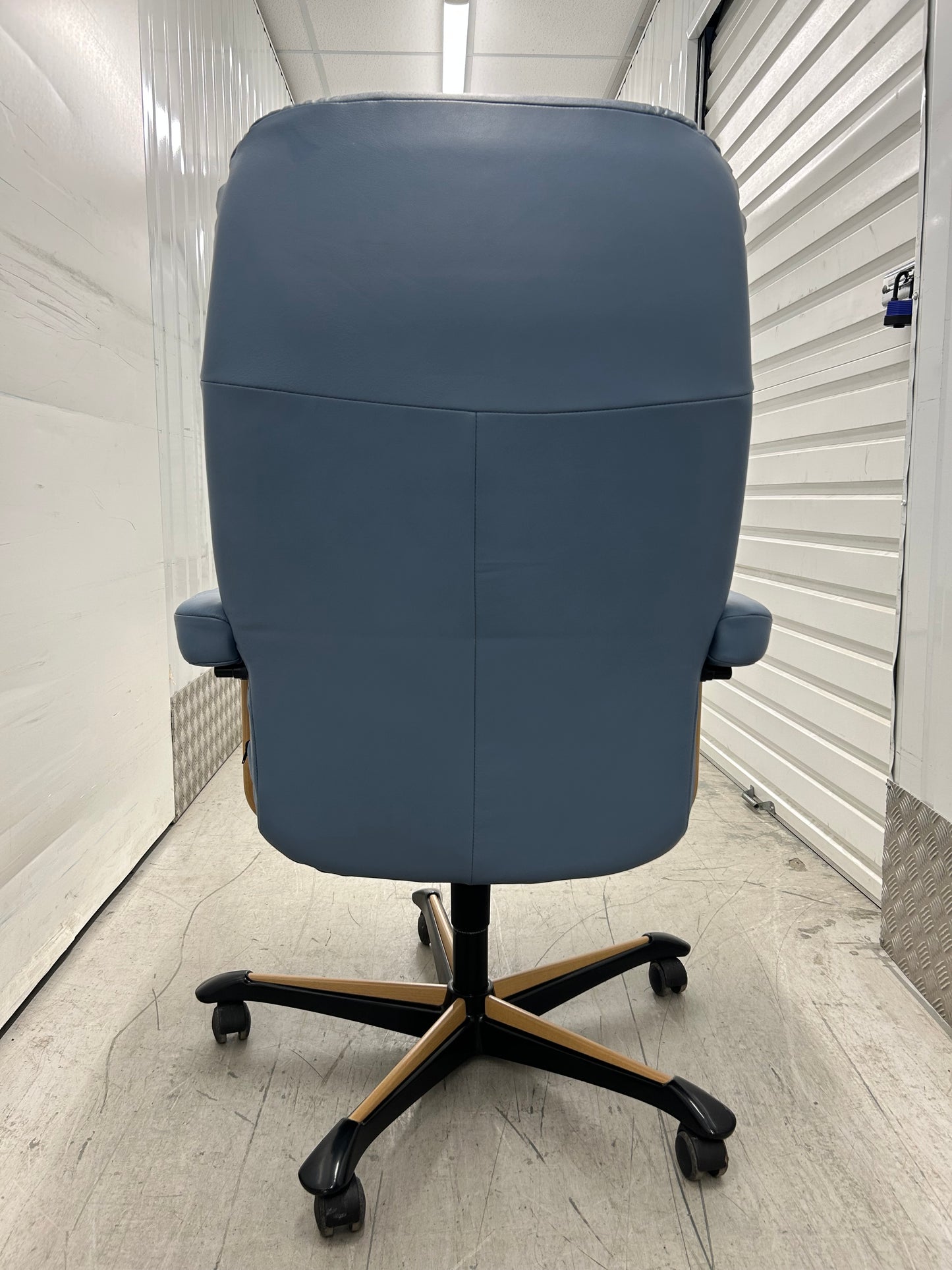 Ekornes Stressless Consul Recliner Sparrow Blue Leather Office Desk Chair Pre-Loved