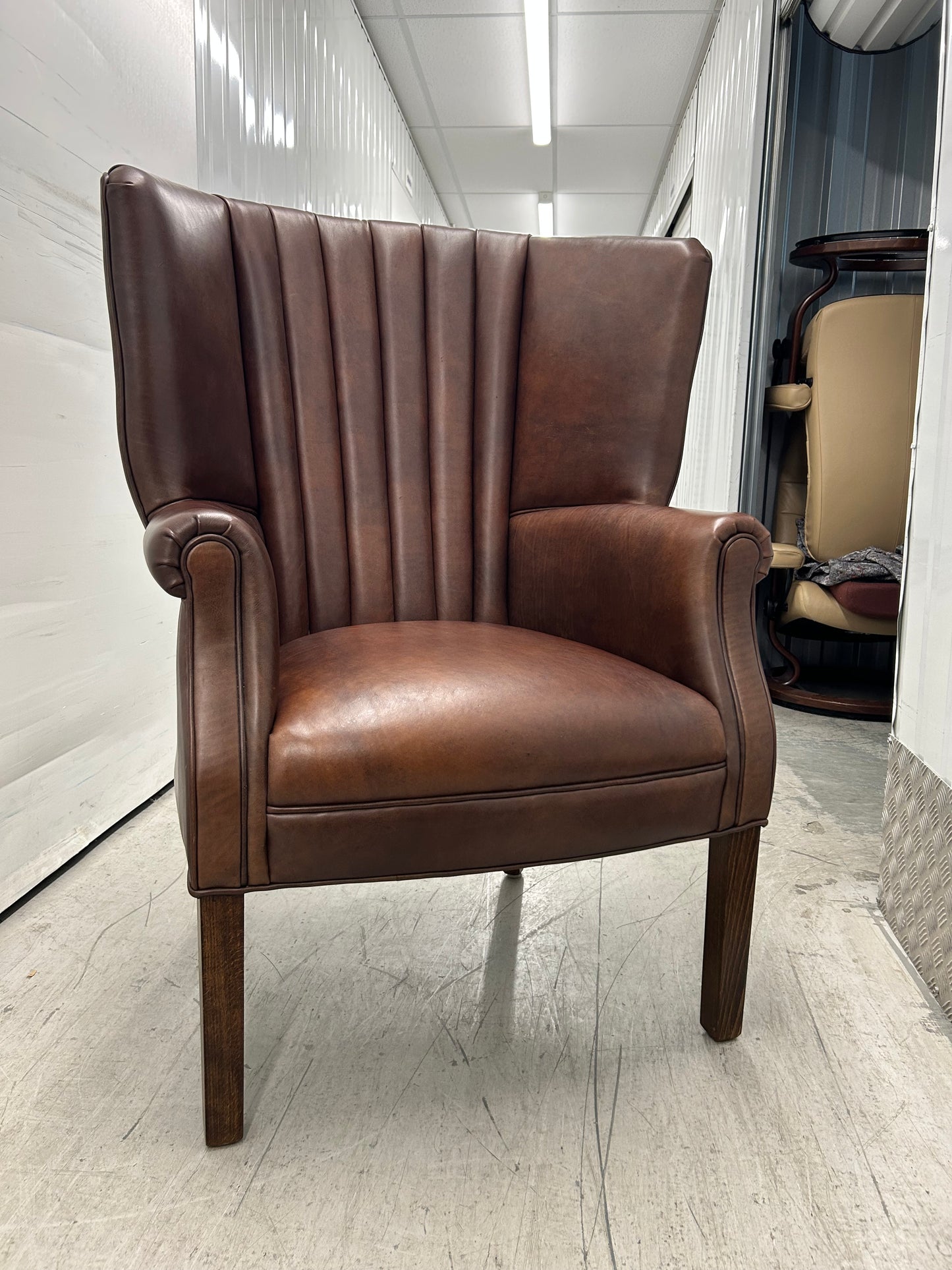Barrel Back Brown Leather Armchair Pre-Loved