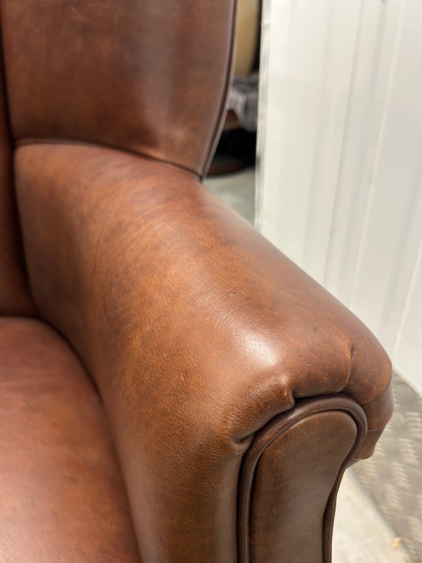 Barrel Back Brown Leather Armchair Pre-Loved