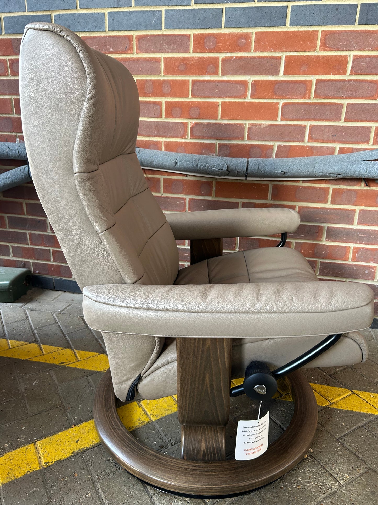 Ekornes Stressless Opal Recline & Swivel Mole Leather Chairs & Stool Pair Pre-Loved