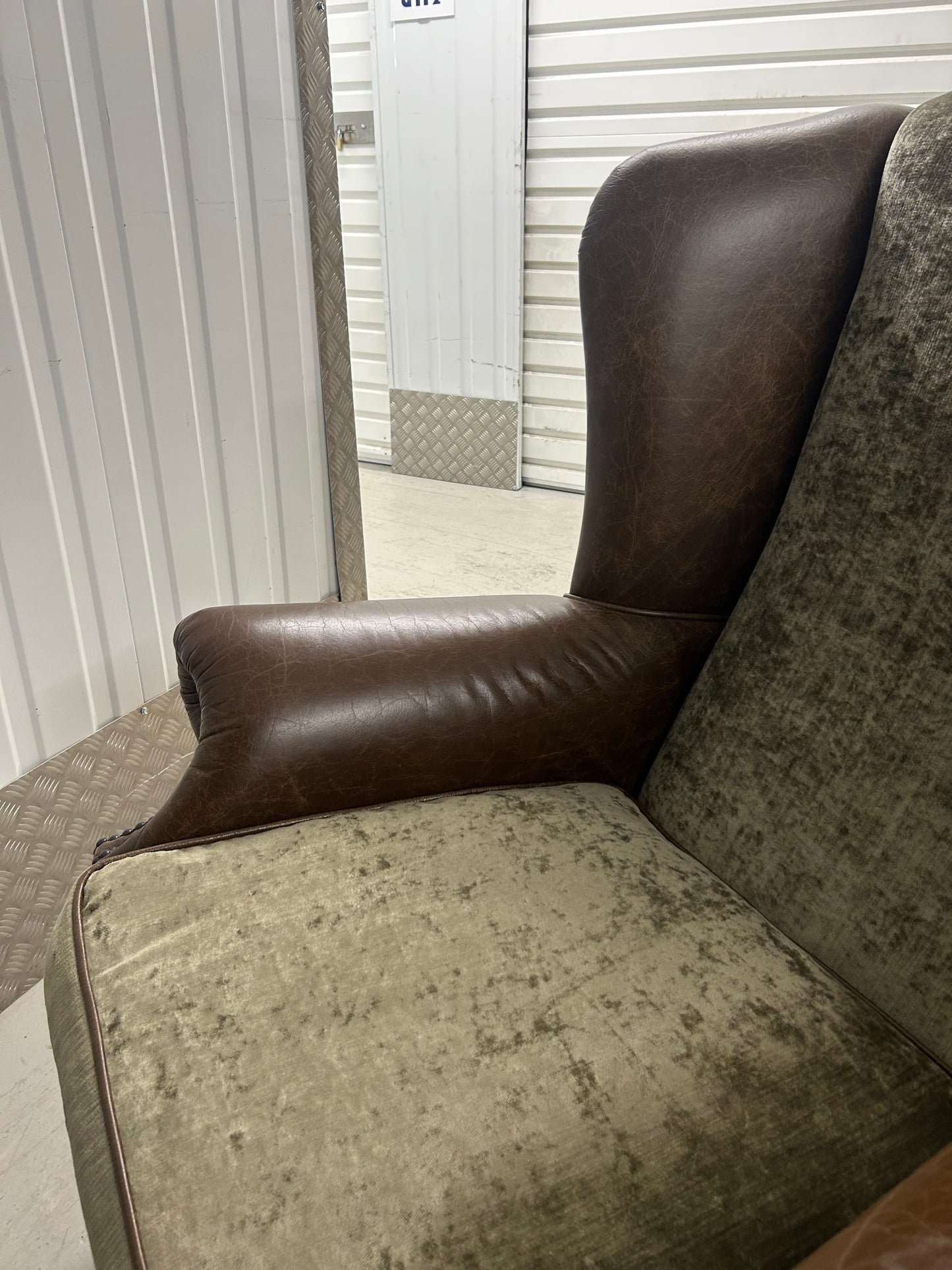 Tetrad Leather & Velvet Wingback Armchair Excellent Condition Pre-Loved