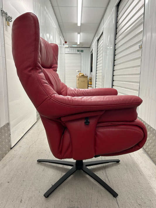 Himolla Red Leather Recline & Swivel Armchair With Integrated Footrest Pre-Loved