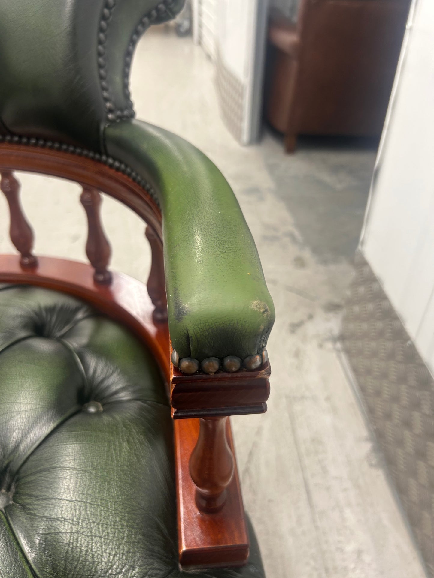 Green Leather Chesterfield Captains Desk Swivel Office Chair Pre-Loved