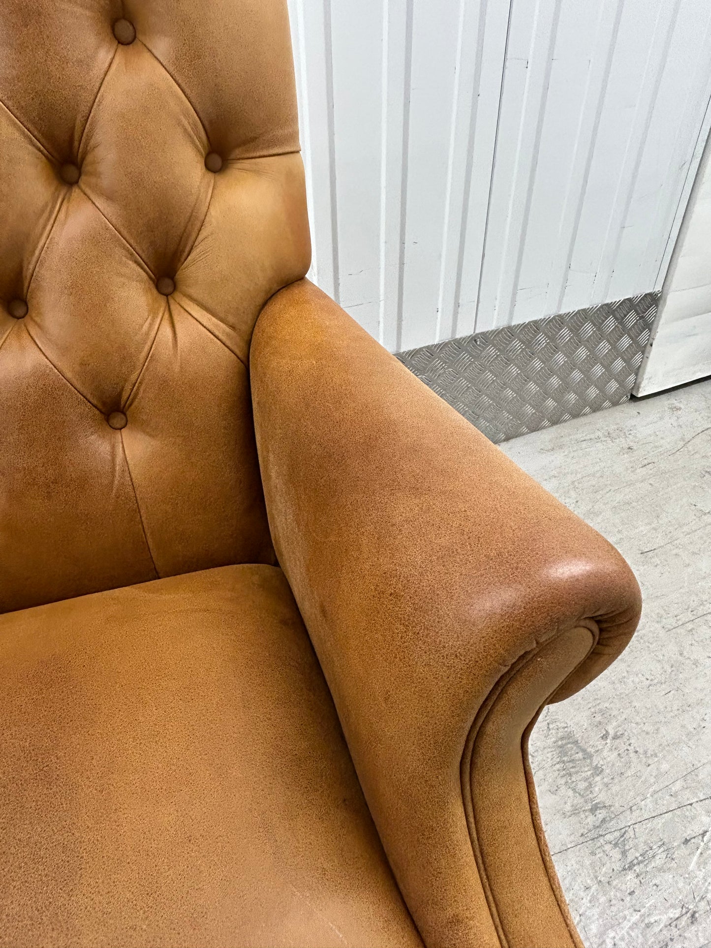 Laura Ashley Lancaster Tan Leather Armchairs Pair Pre-Loved