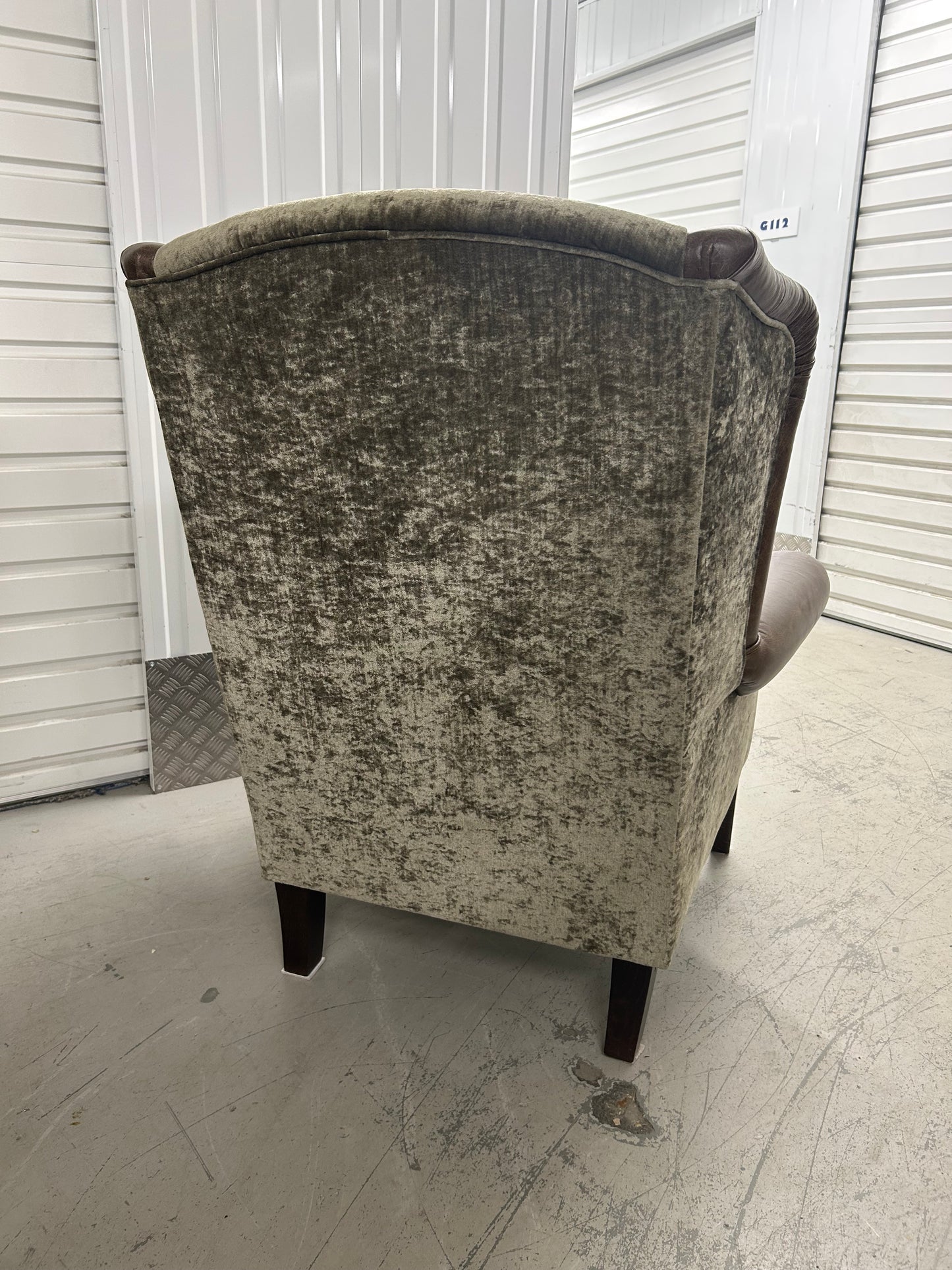 Tetrad Leather & Velvet Wingback Armchair Excellent Condition Pre-Loved
