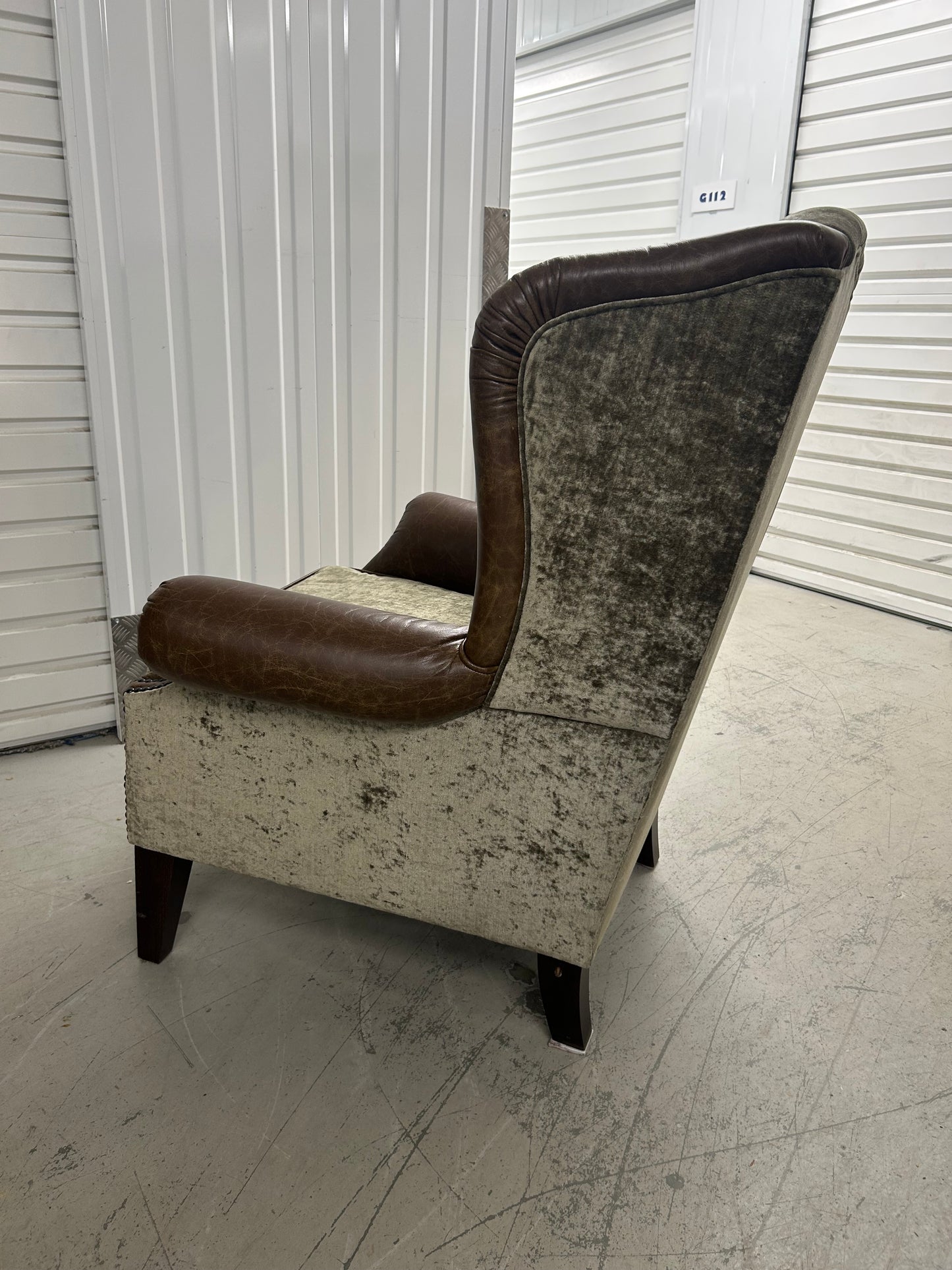 Tetrad Leather & Velvet Wingback Armchair Excellent Condition Pre-Loved