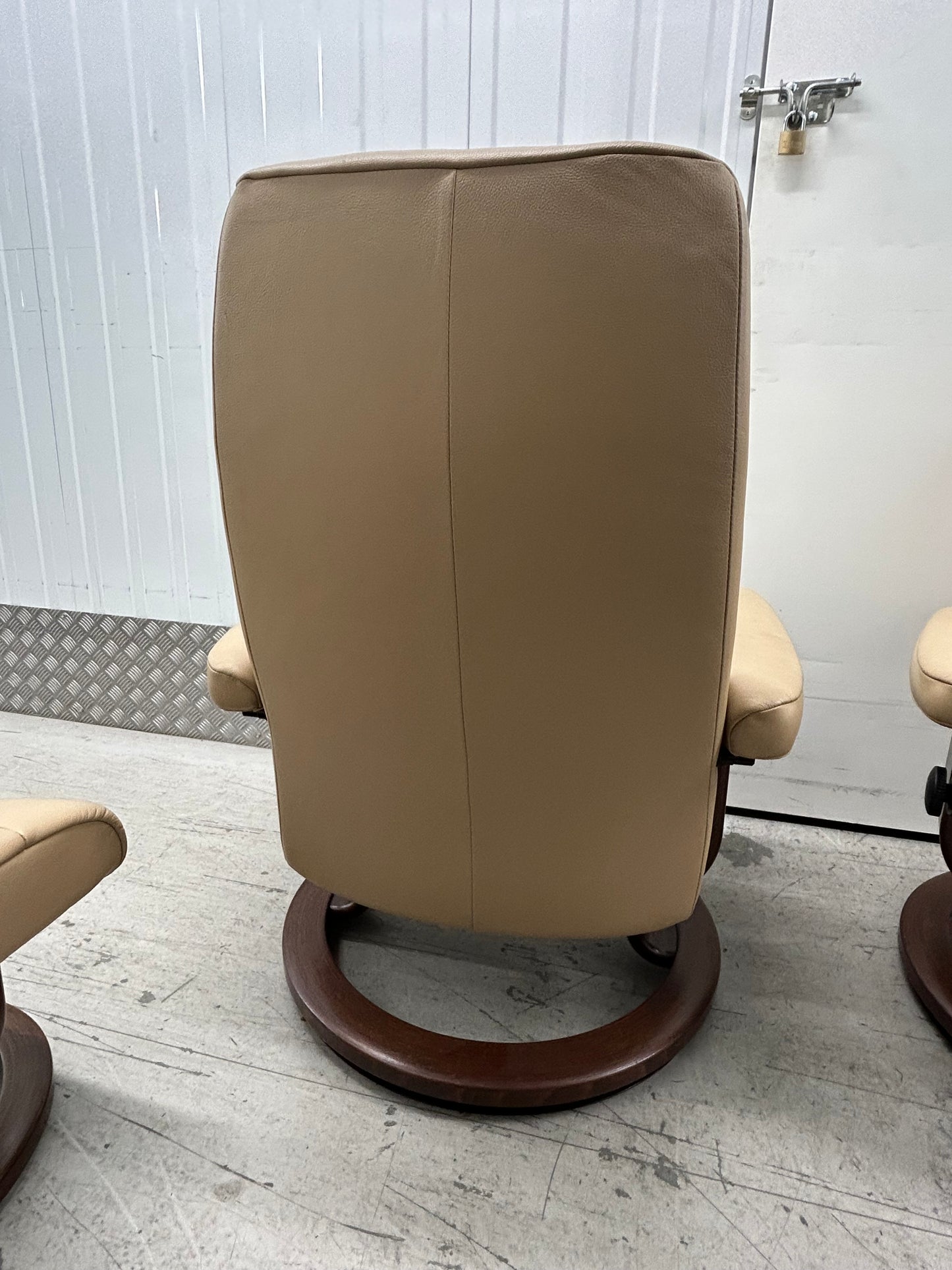 Ekornes Stressless Recline & Swivel Leather Chairs & Stool Pair Pre-Loved