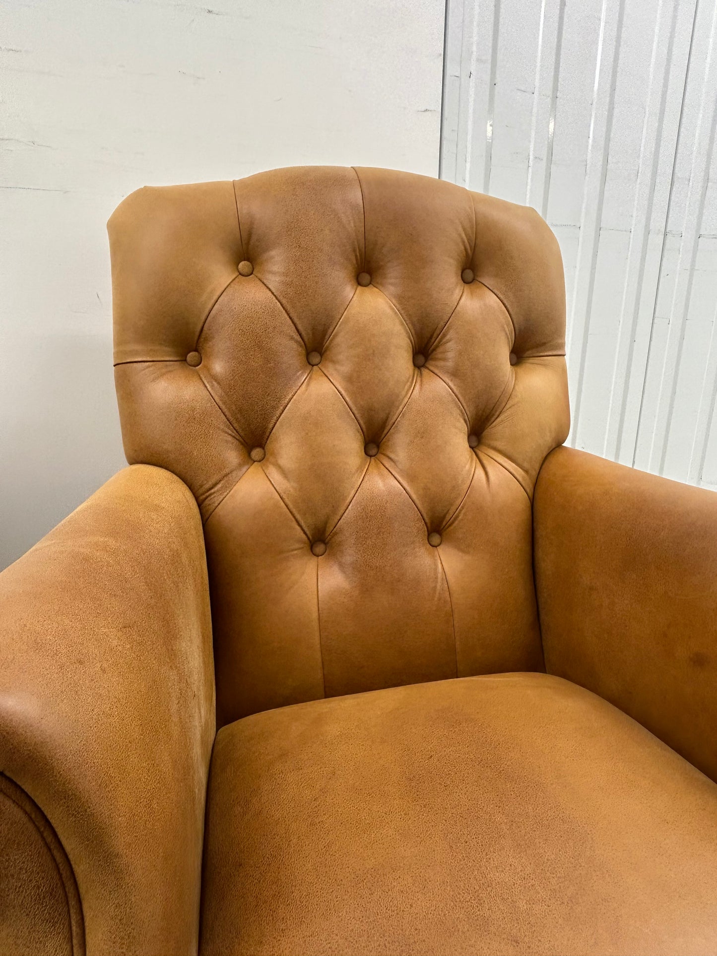 Laura Ashley Lancaster Tan Leather Armchairs Pair Pre-Loved