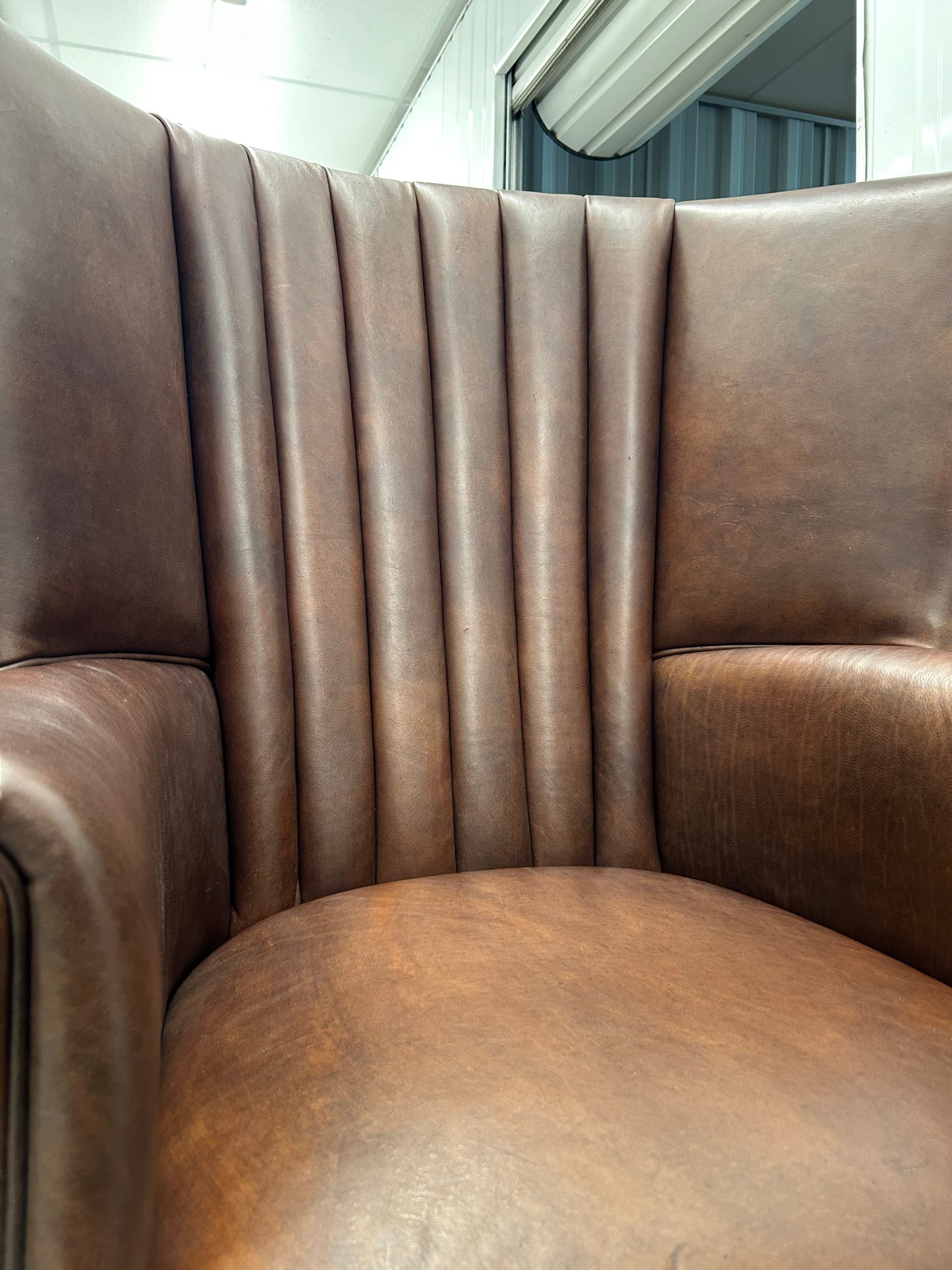 Barrel Back Brown Leather Armchair Pre-Loved
