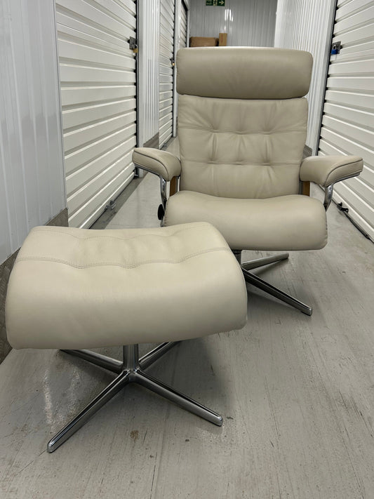 Ekornes Stressless Erik Grey Leather Recliner Chair & Stool Med New