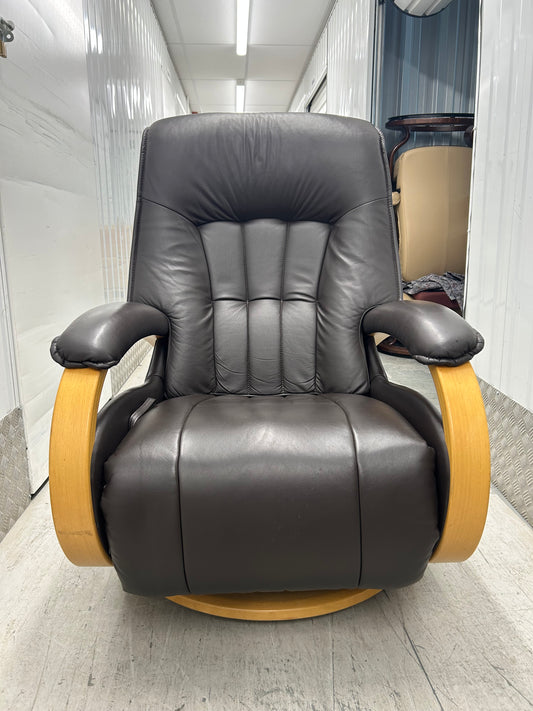 Himolla Mosel Maxi Brown Leather Recline & Swivel Chair Integrated Footrest Pre-Loved