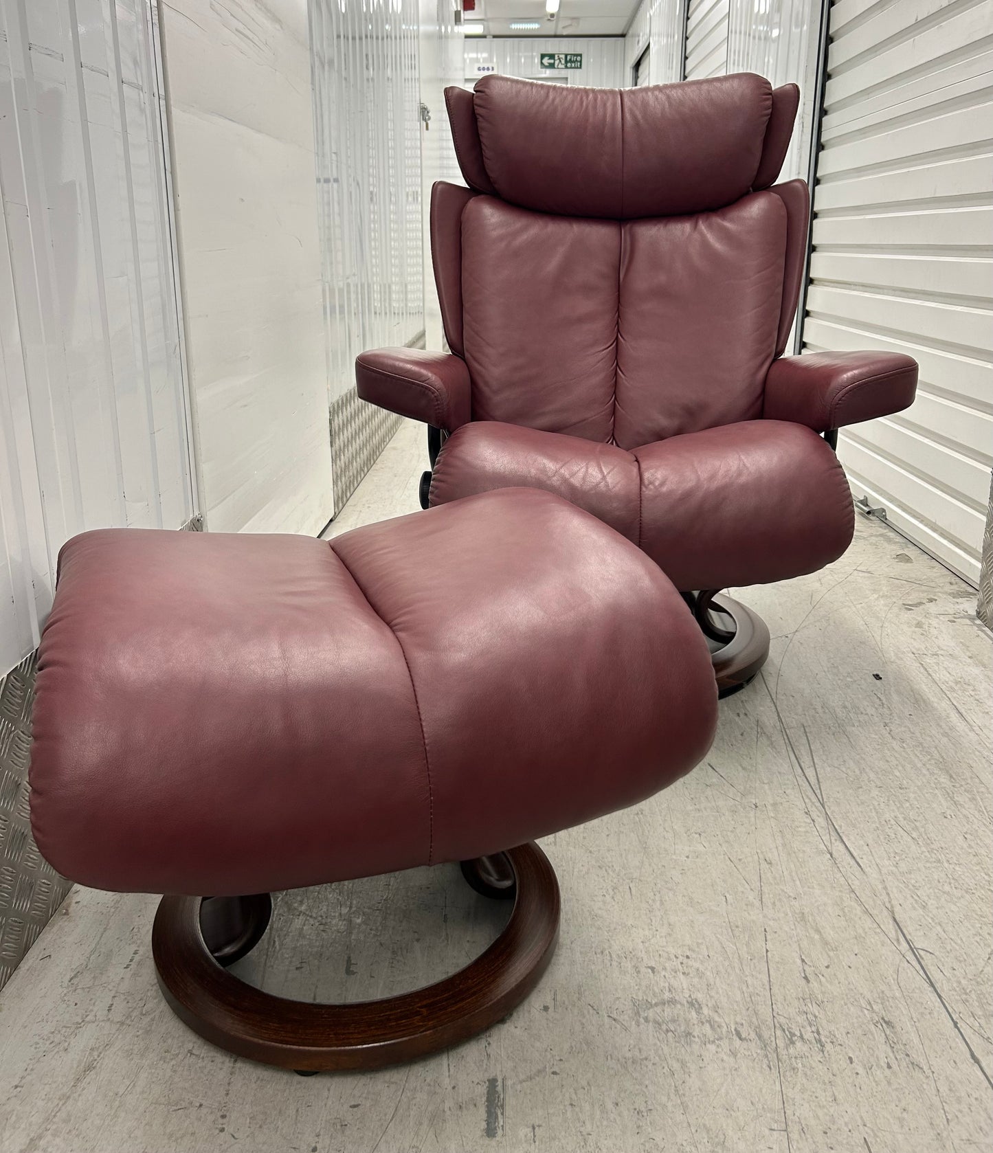 Ekornes Stressless Magic Leather Recliner Armchair & Footstool Medium Size Pre-Loved