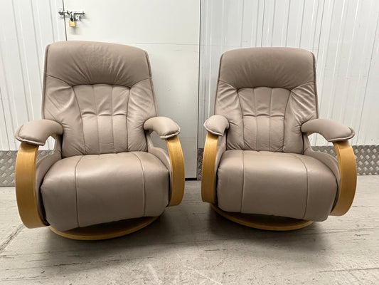 Himolla Mosel  Power Fels Leather Recline & Swivel Chairs Integrated Footrests Pre-Loved