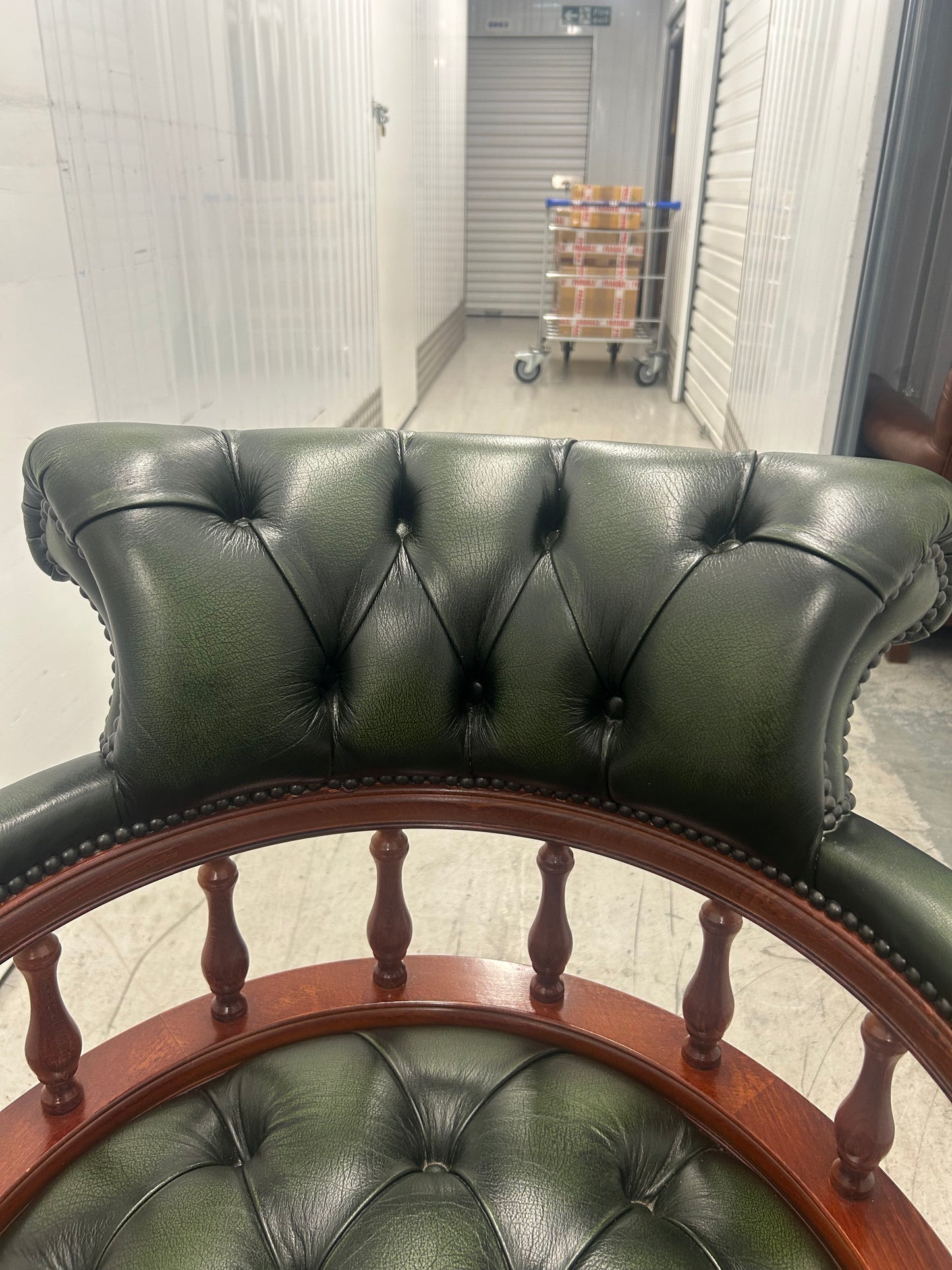 Green Leather Chesterfield Captains Desk Swivel Office Chair Pre-Loved