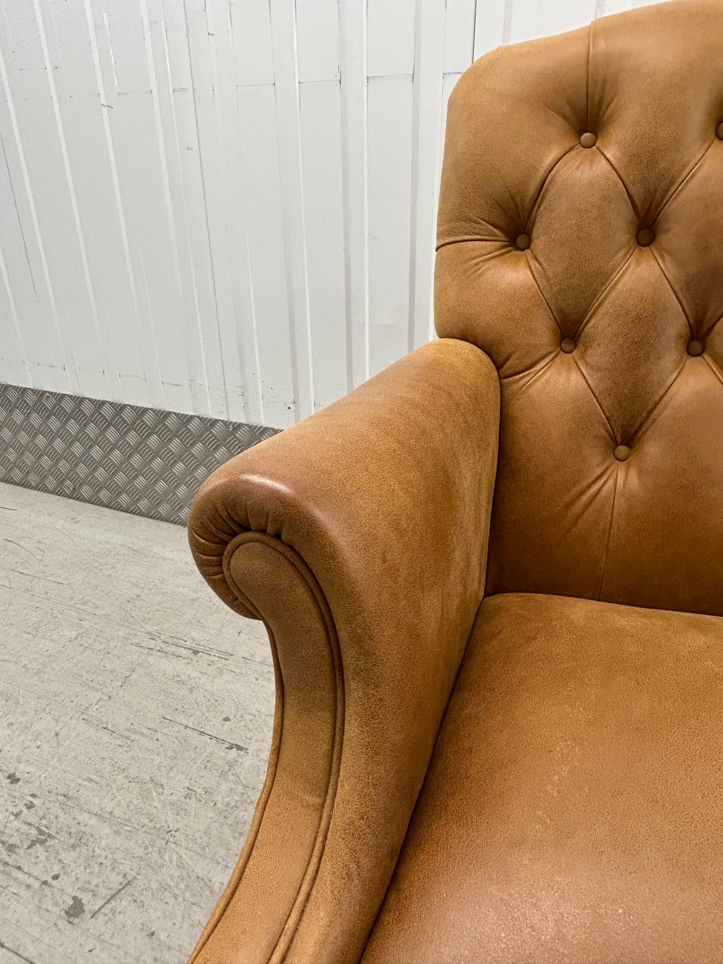 Laura Ashley Lancaster Tan Leather Armchairs Pair Pre-Loved