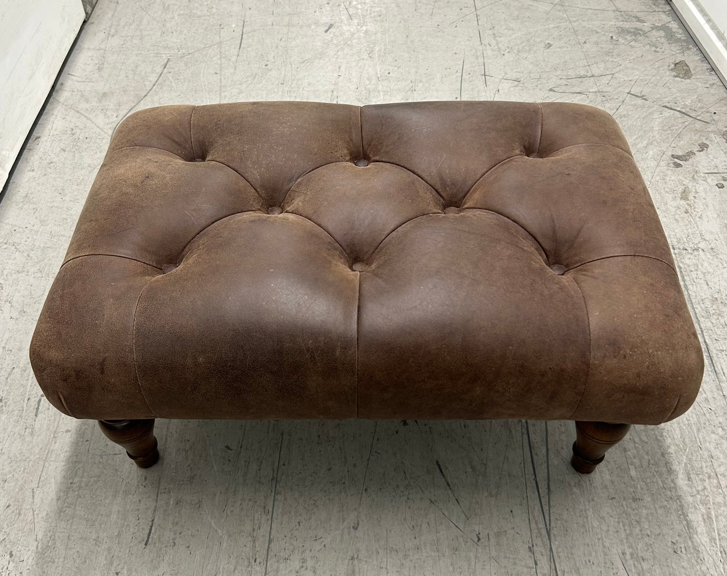 Laura Ashley Brown Leather Lancaster Footstool Pre-Loved